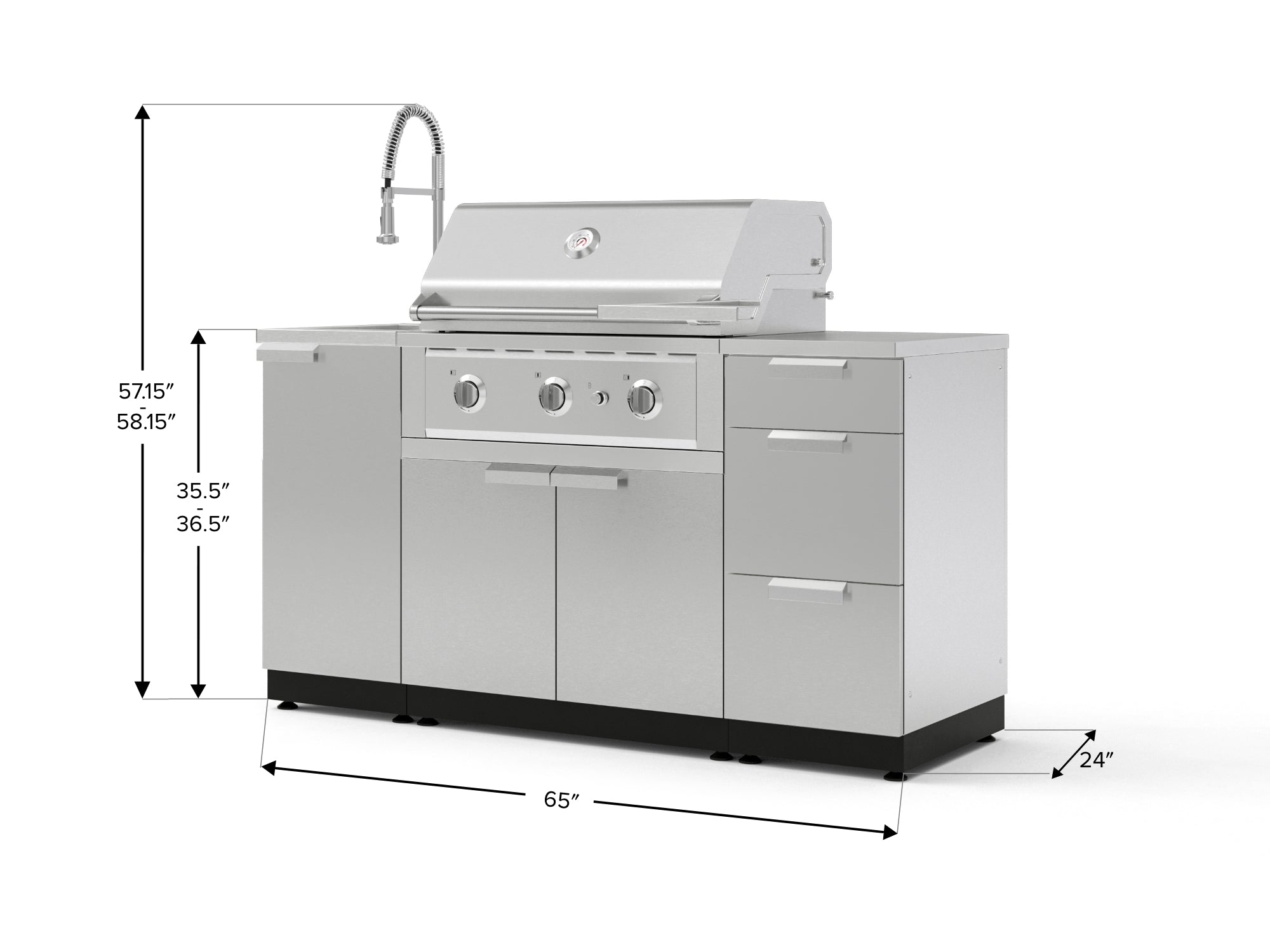 Outdoor Grill Island Stainless-Steel 5 Piece Cabinet Set with Sink, 3 Drawer, Grill Cabinet, Performance Grill and Countertop