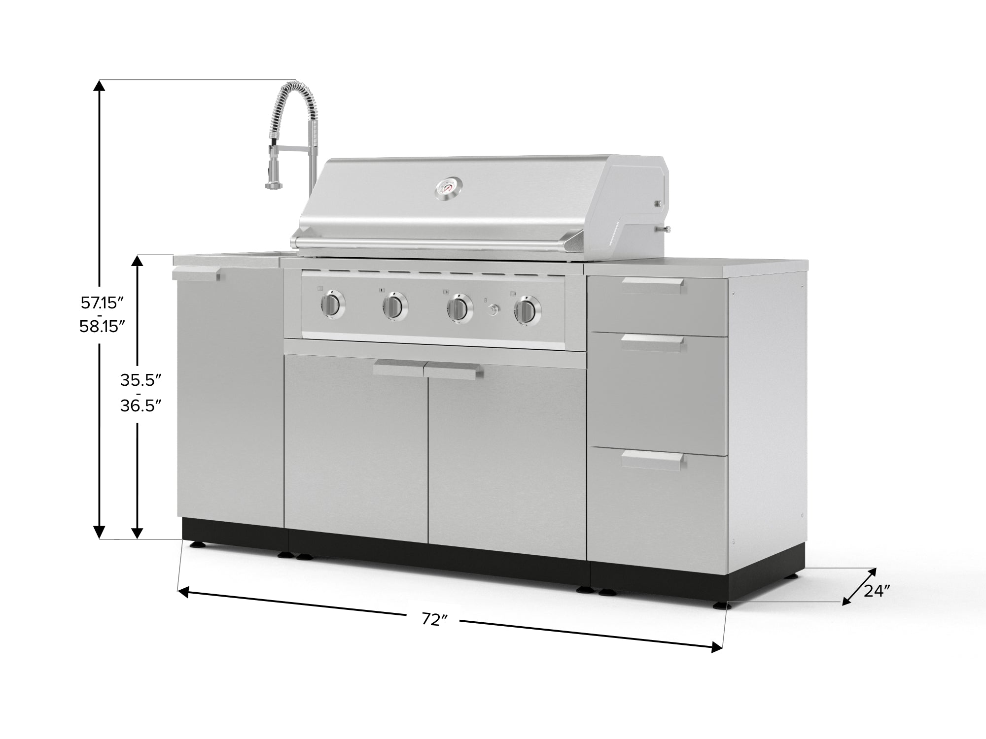 Outdoor Grill Island Stainless-Steel 5 Piece Cabinet Set with Sink, 3 Drawer, Grill Cabinet, Performance Grill and Countertop