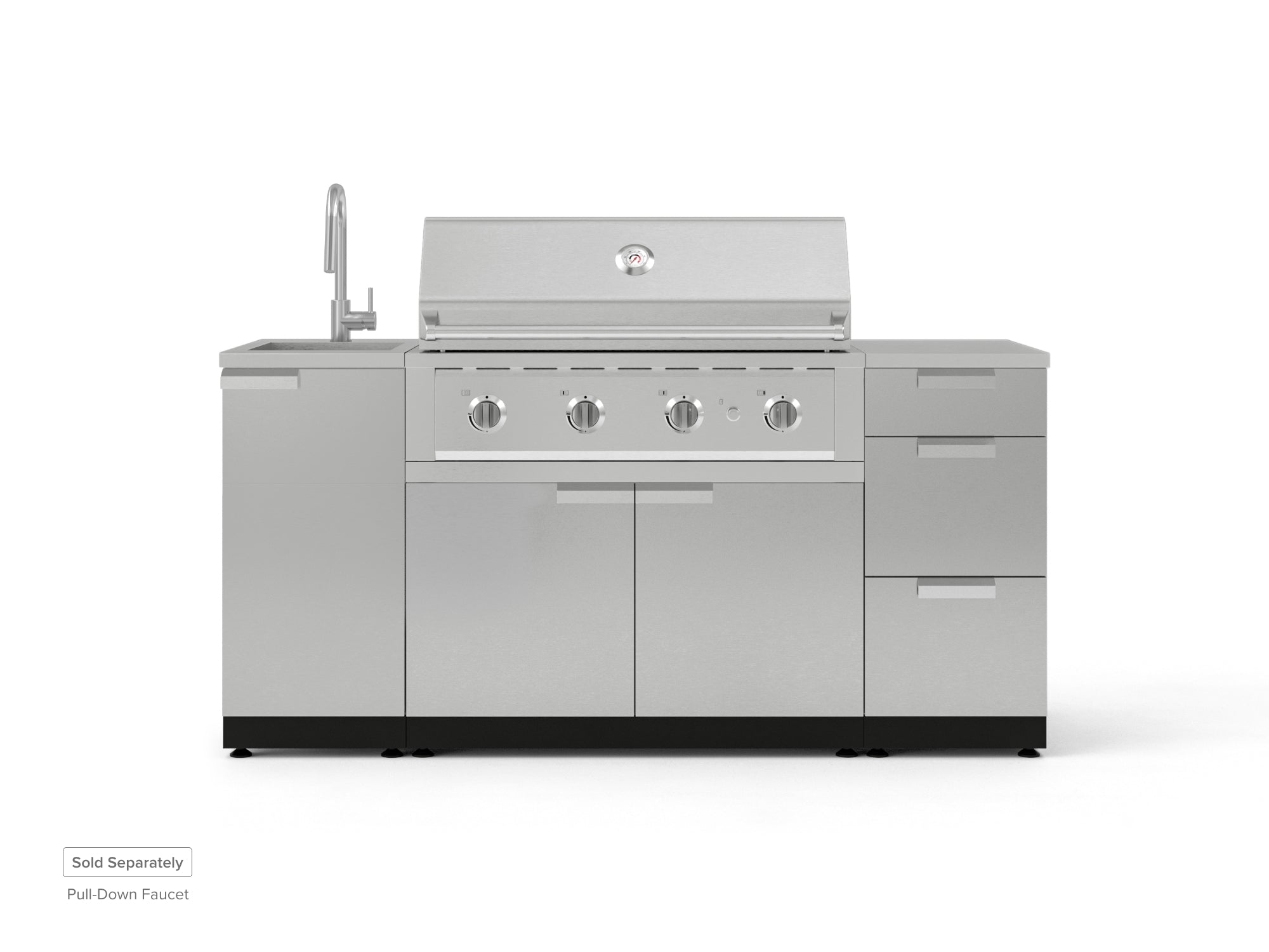 Outdoor Grill Island Stainless-Steel 5 Piece Cabinet Set with Sink, 3 Drawer, Grill Cabinet, Performance Grill and Countertop
