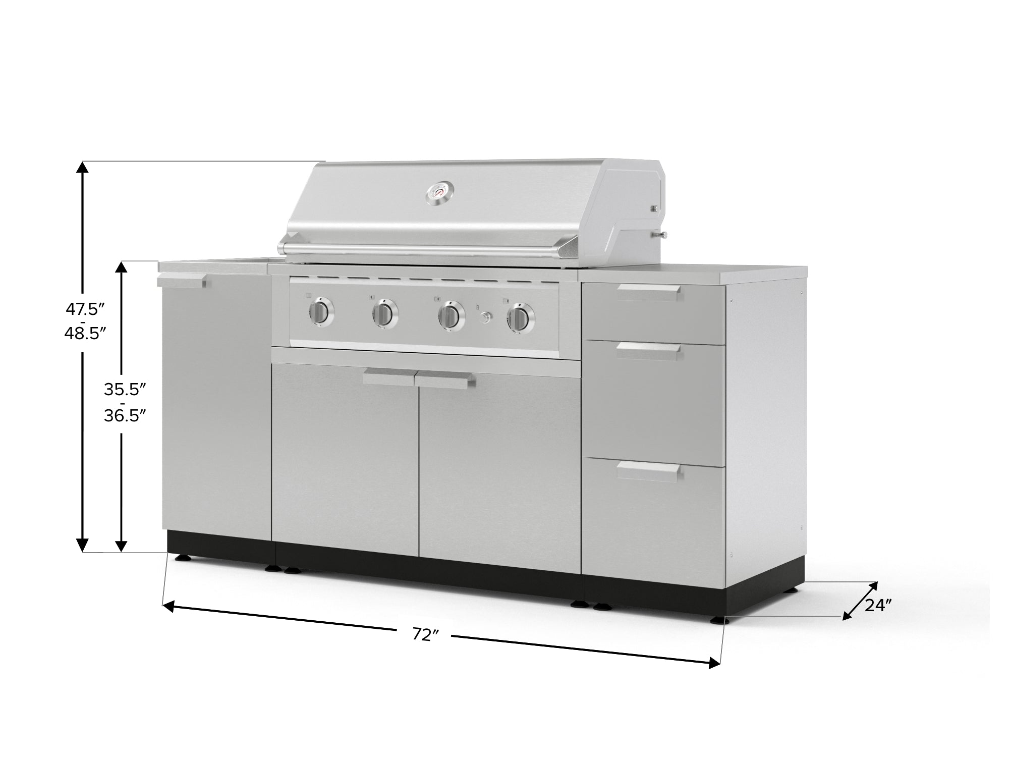 Outdoor Grill Island Stainless-Steel 5 Piece Cabinet Set with Sink, 3 Drawer, Grill Cabinet, Performance Grill and Countertop