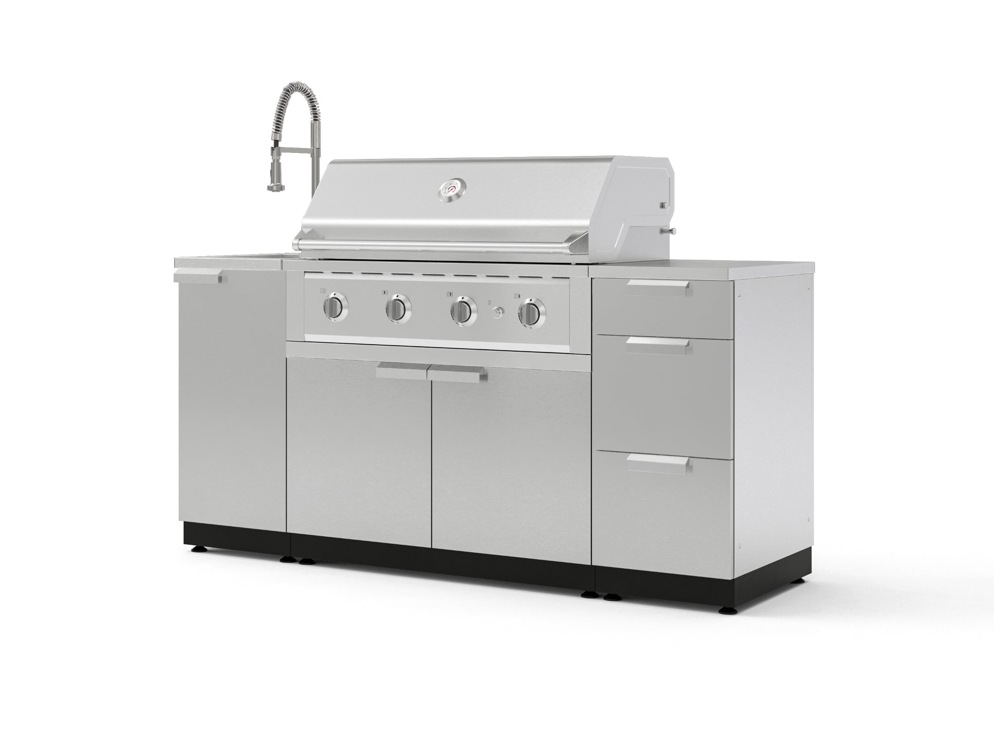Outdoor Grill Island Stainless-Steel 5 Piece Cabinet Set with Sink, 3 Drawer, Grill Cabinet, Performance Grill and Countertop