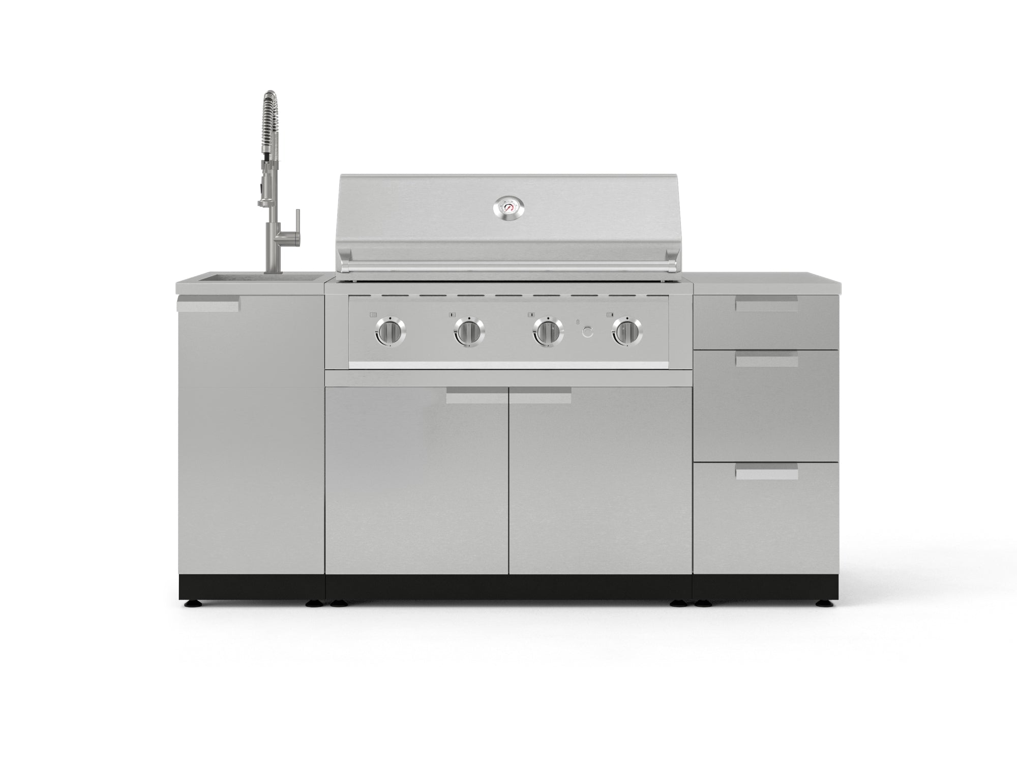 Outdoor Grill Island Stainless-Steel 5 Piece Cabinet Set with Sink, 3 Drawer, Grill Cabinet, Performance Grill and Countertop