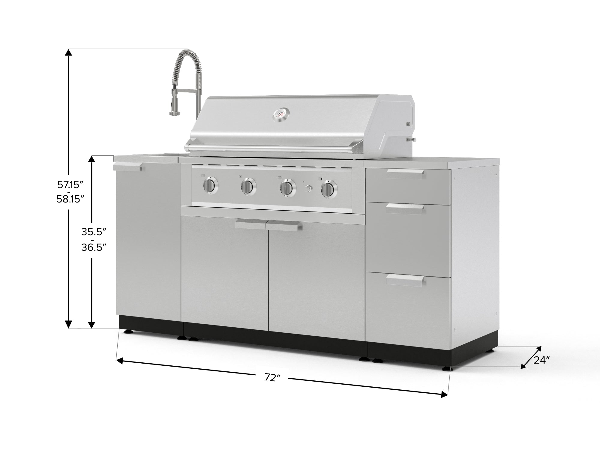 Outdoor Grill Island Stainless-Steel 5 Piece Cabinet Set with Sink, 3 Drawer, Grill Cabinet, Performance Grill and Countertop
