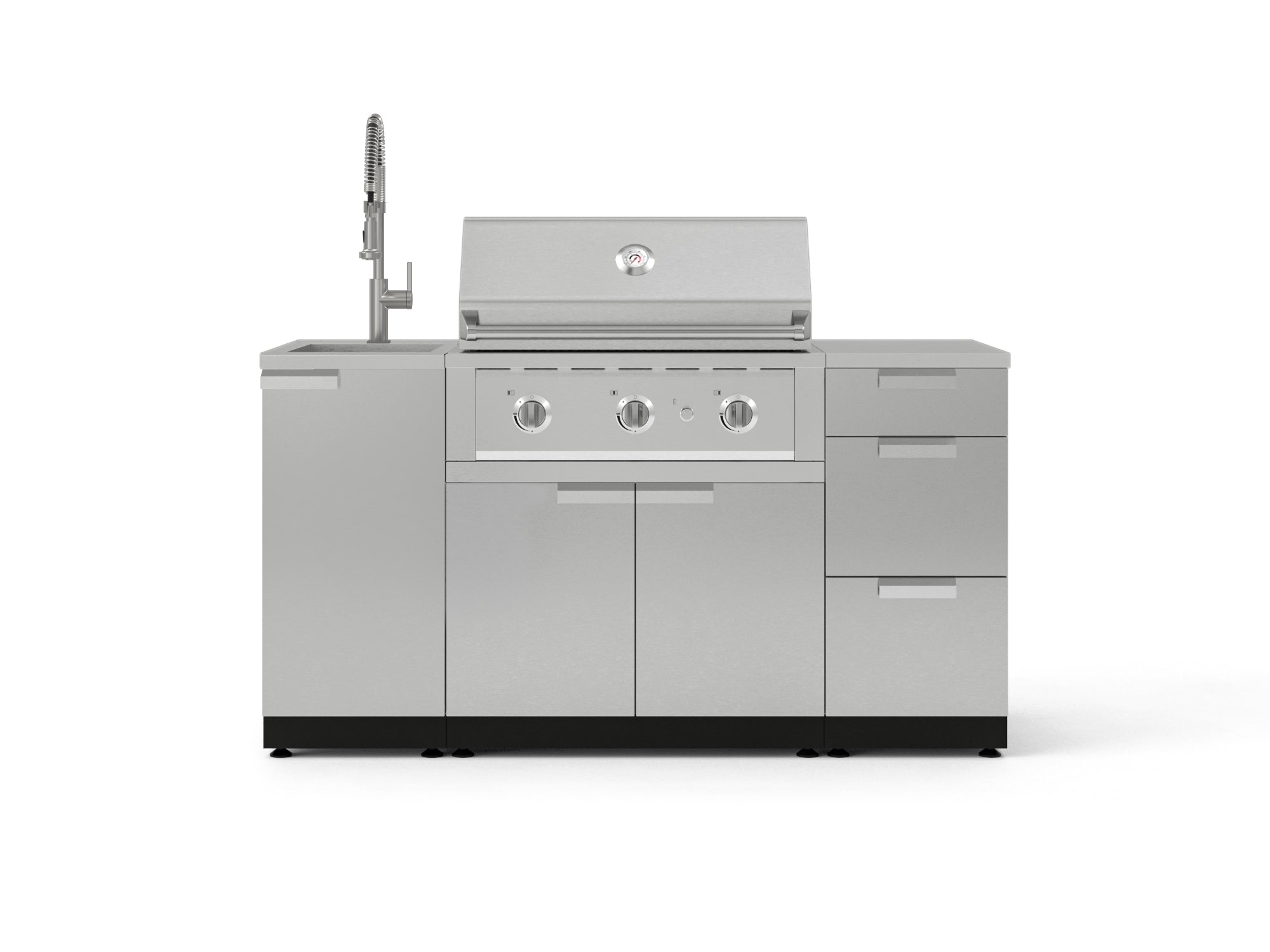 Outdoor Grill Island Stainless-Steel 5 Piece Cabinet Set with Sink, 3 Drawer, Grill Cabinet, Performance Grill and Countertop
