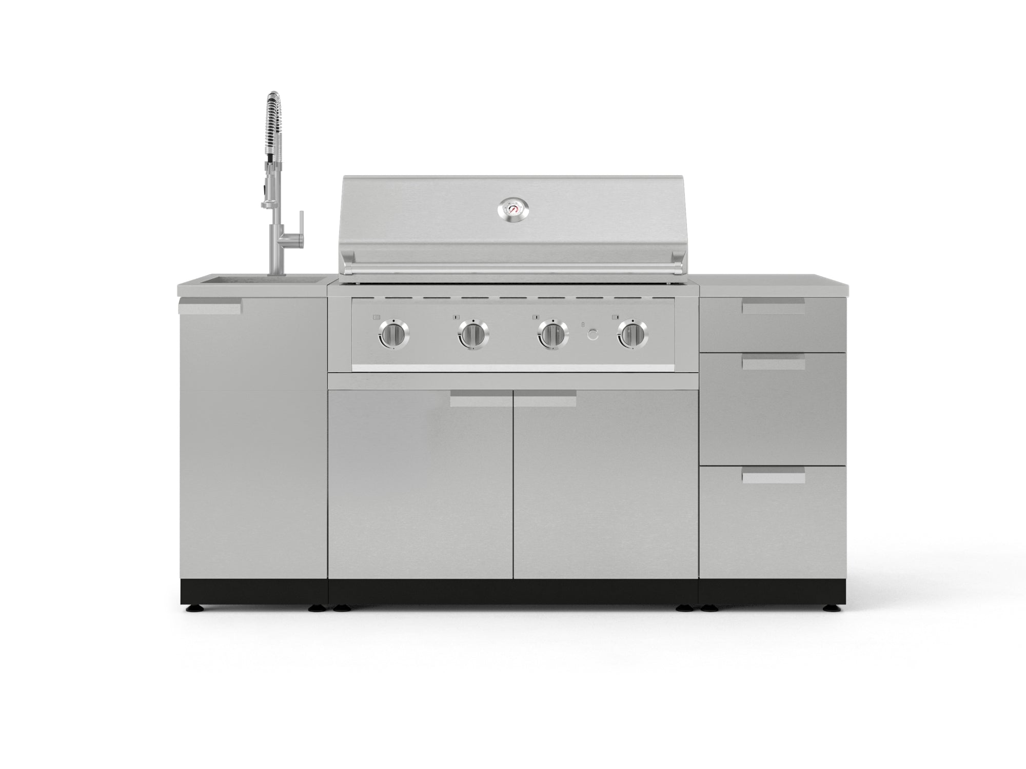 Outdoor Grill Island Stainless-Steel 5 Piece Cabinet Set with Sink, 3 Drawer, Grill Cabinet, Performance Grill and Countertop