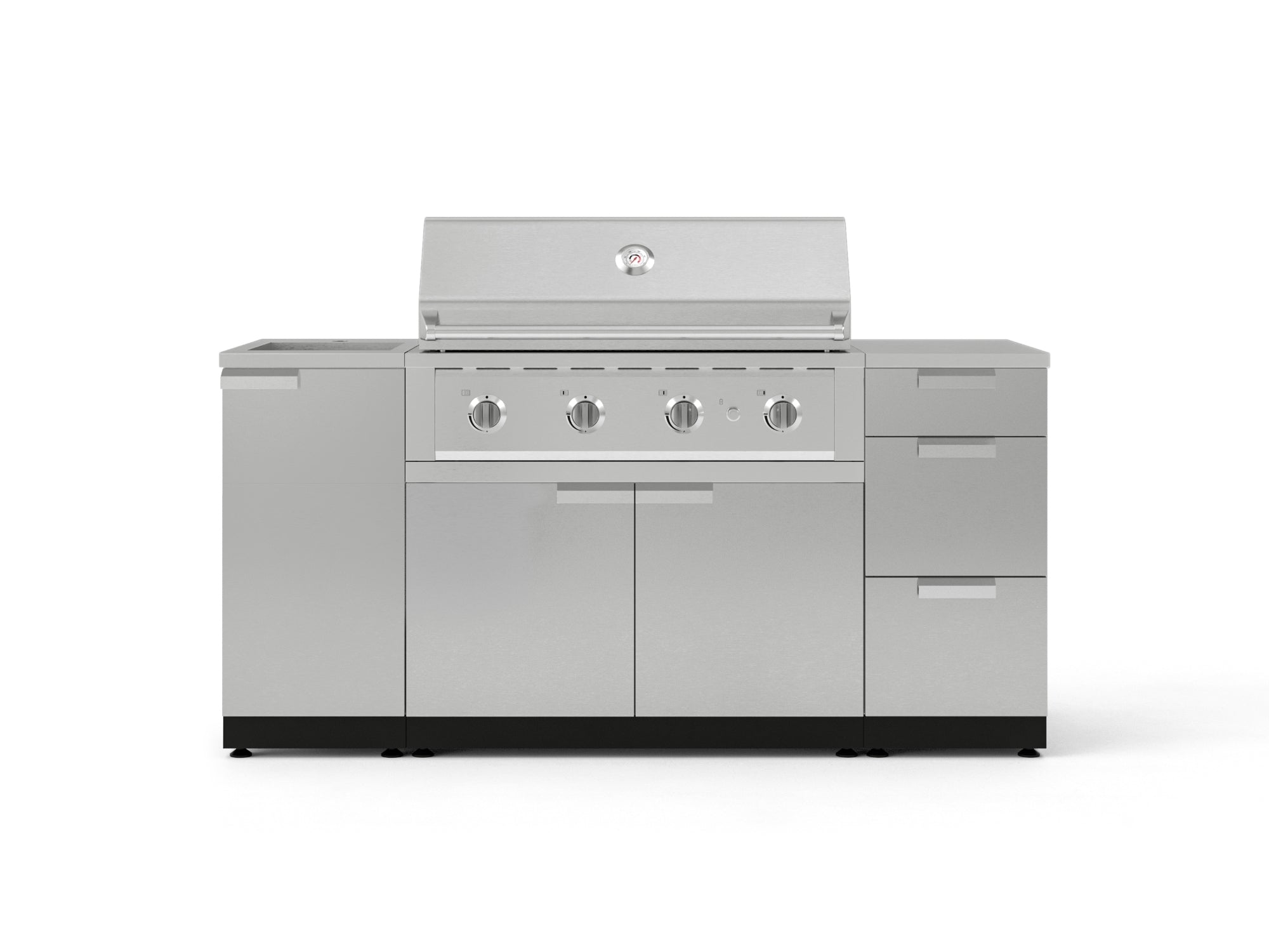 Outdoor Grill Island Stainless-Steel 5 Piece Cabinet Set with Sink, 3 Drawer, Grill Cabinet, Performance Grill and Countertop