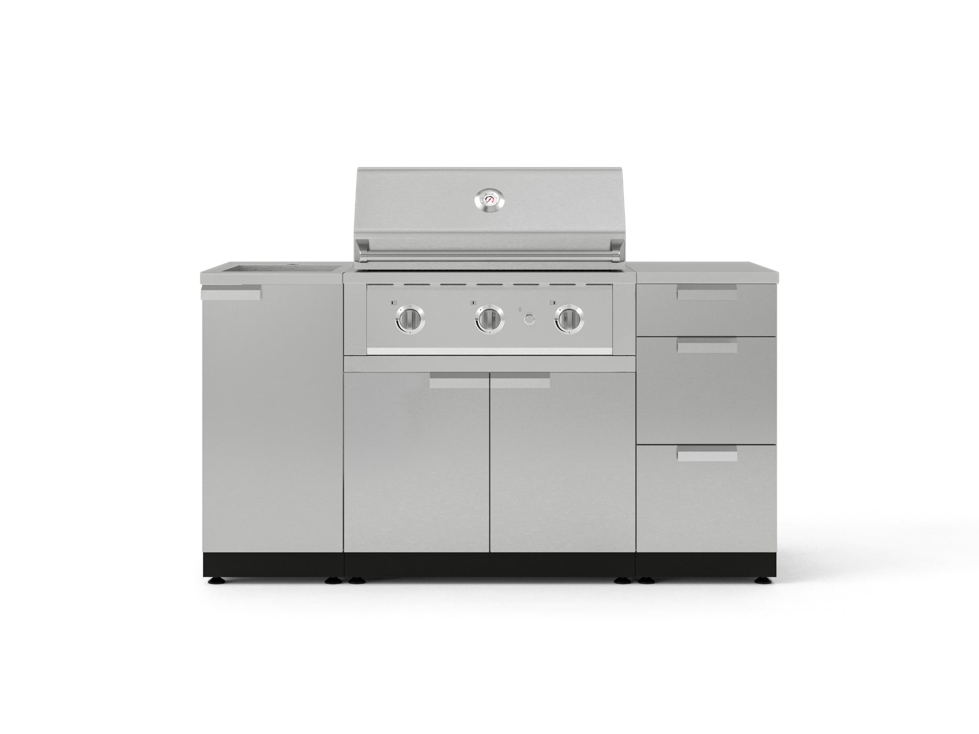 Outdoor Grill Island Stainless-Steel 5 Piece Cabinet Set with Sink, 3 Drawer, Grill Cabinet, Performance Grill and Countertop