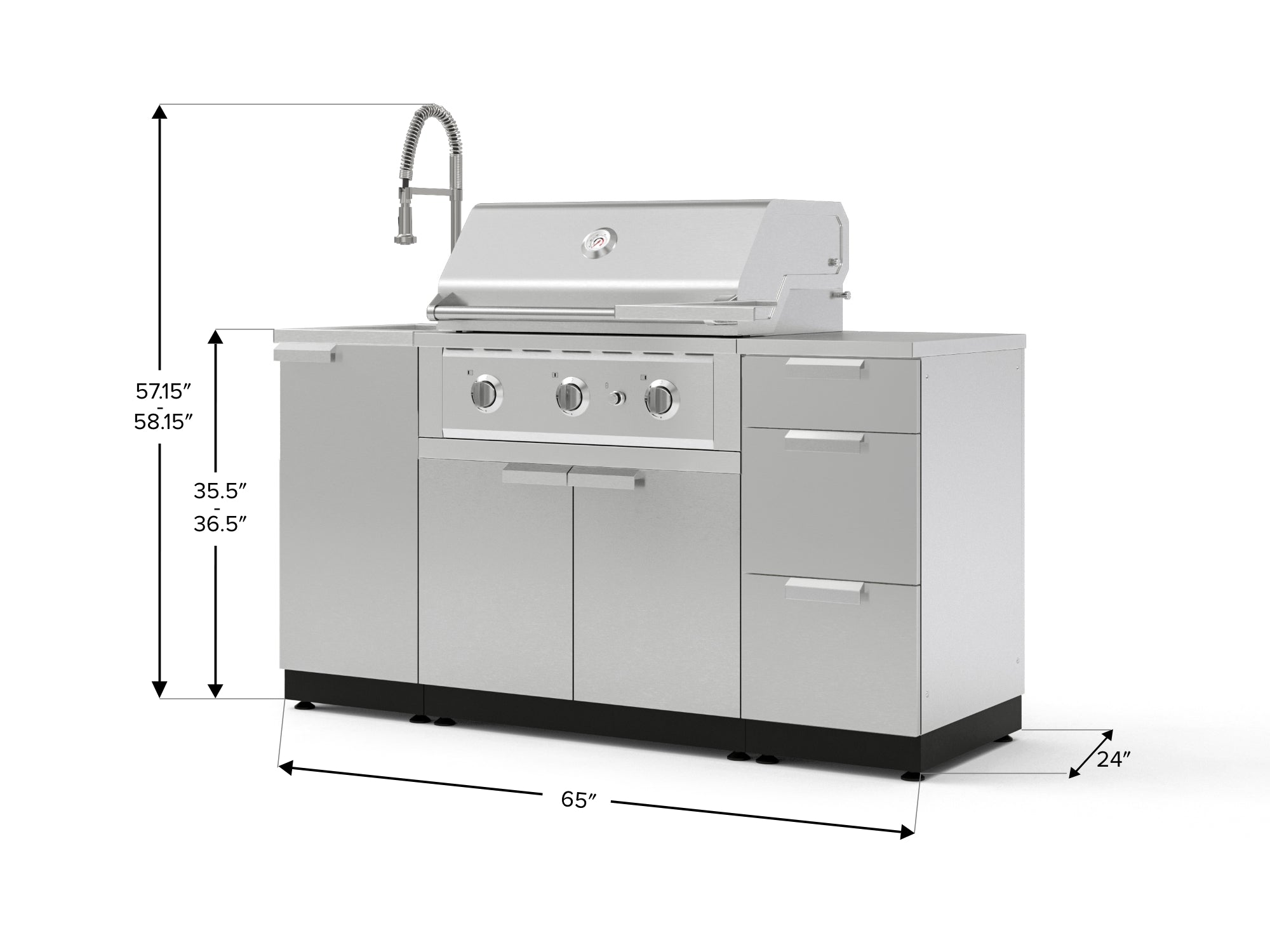 Outdoor Grill Island Stainless-Steel 5 Piece Cabinet Set with Sink, 3 Drawer, Grill Cabinet, Performance Grill and Countertop
