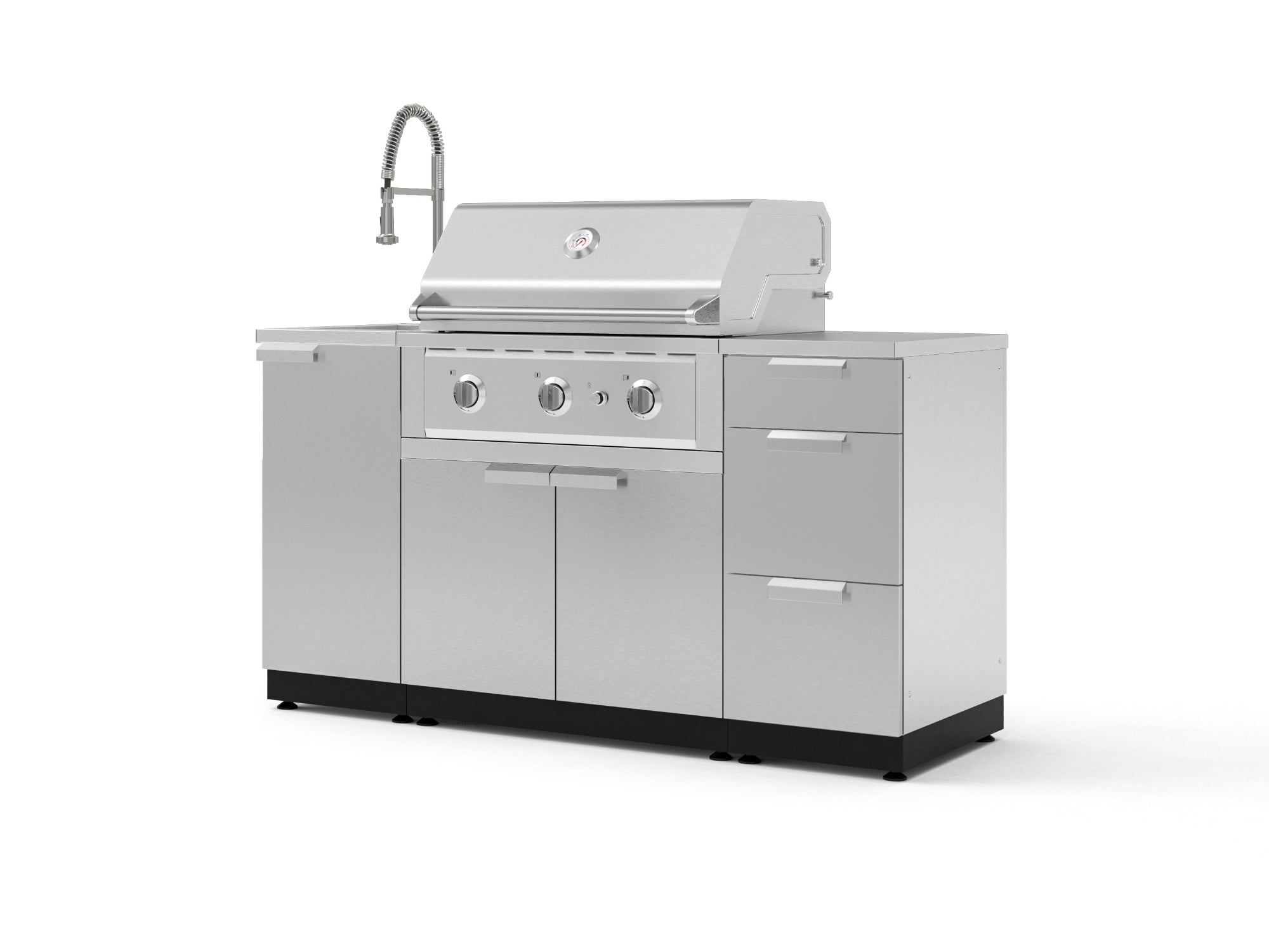 Outdoor Grill Island Stainless-Steel 5 Piece Cabinet Set with Sink, 3 Drawer, Grill Cabinet, Performance Grill and Countertop
