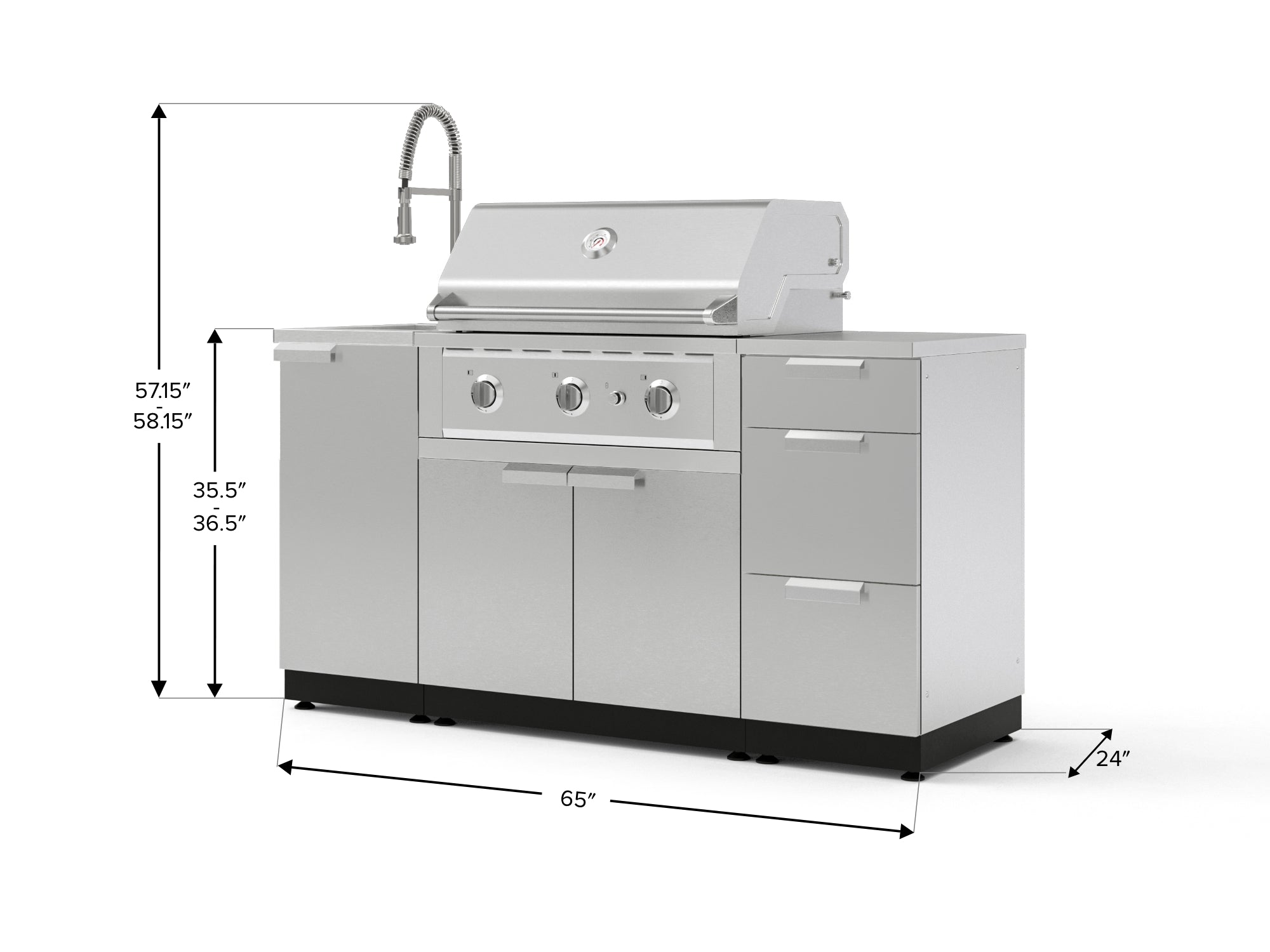 Outdoor Grill Island Stainless-Steel 5 Piece Cabinet Set with Sink, 3 Drawer, Grill Cabinet, Performance Grill and Countertop