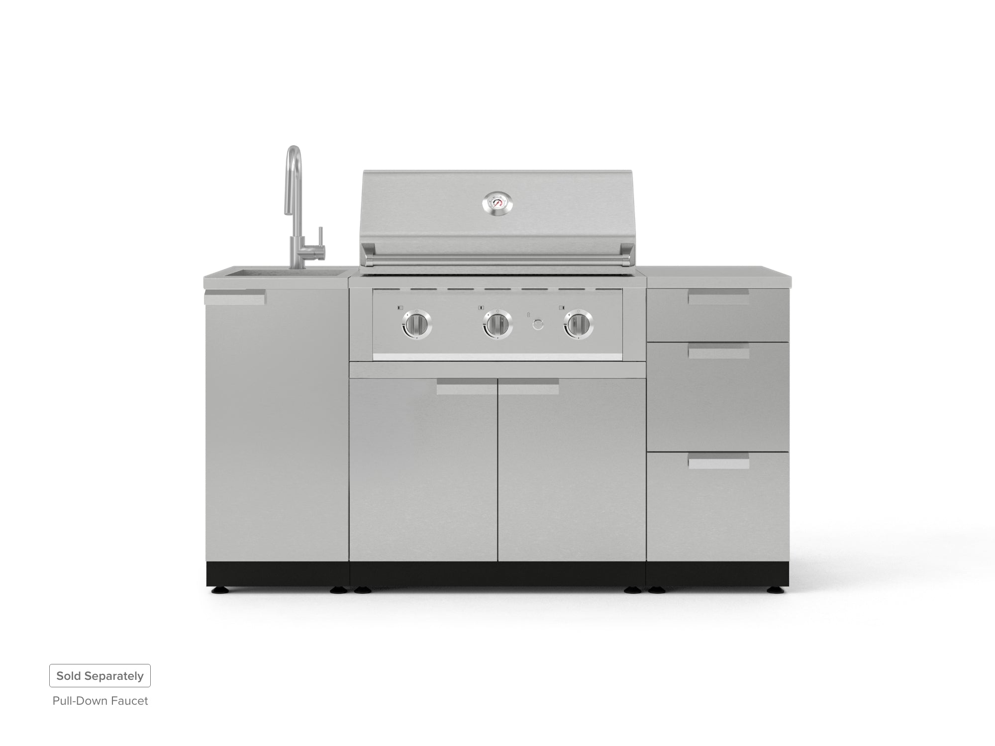Outdoor Grill Island Stainless-Steel 5 Piece Cabinet Set with Sink, 3 Drawer, Grill Cabinet, Performance Grill and Countertop