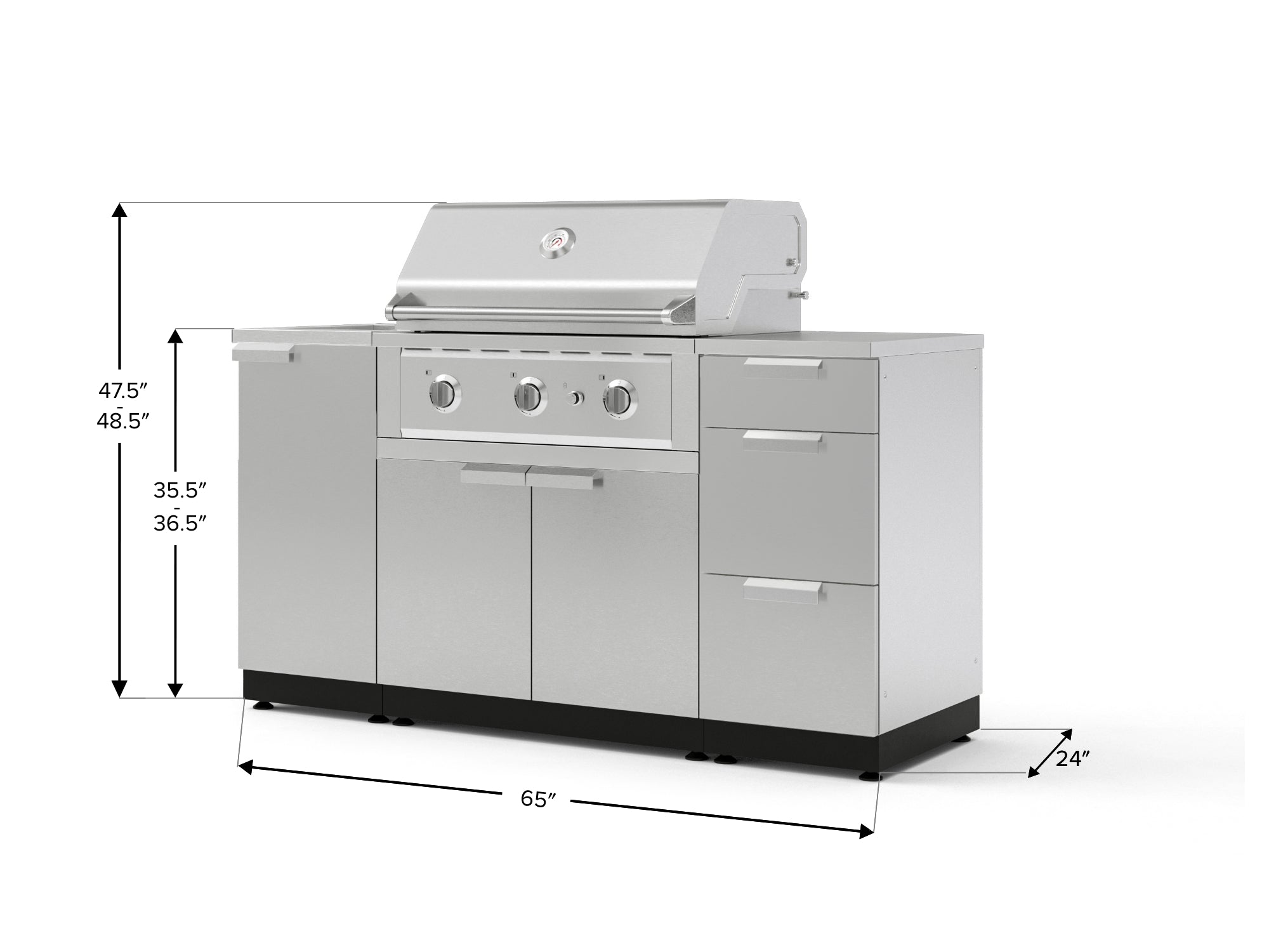 Outdoor Grill Island Stainless-Steel 5 Piece Cabinet Set with Sink, 3 Drawer, Grill Cabinet, Performance Grill and Countertop