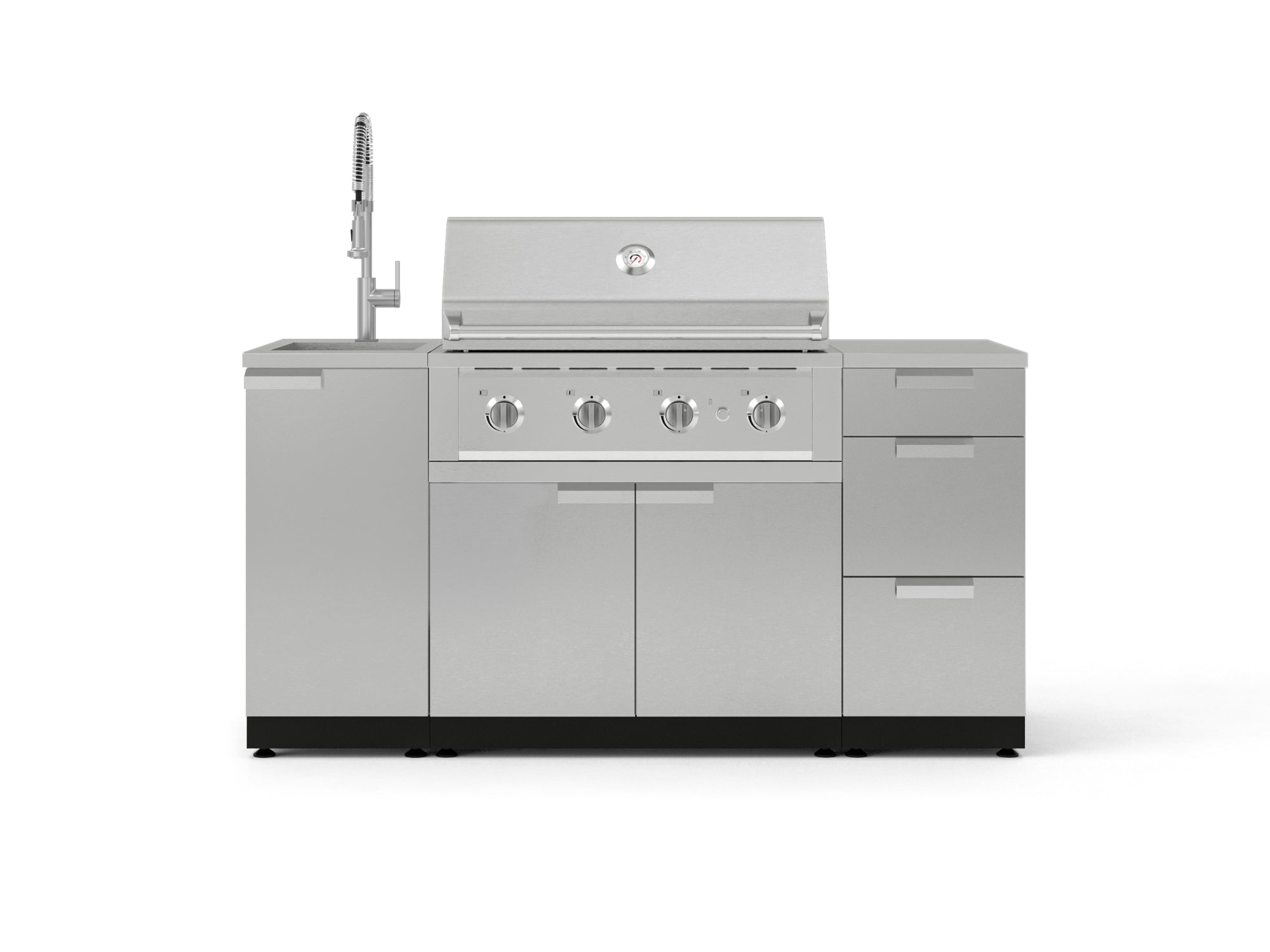 Outdoor Grill Island Stainless-Steel 5 Piece Cabinet Set with Sink, 3 Drawer, Grill Cabinet, Performance Grill and Countertop