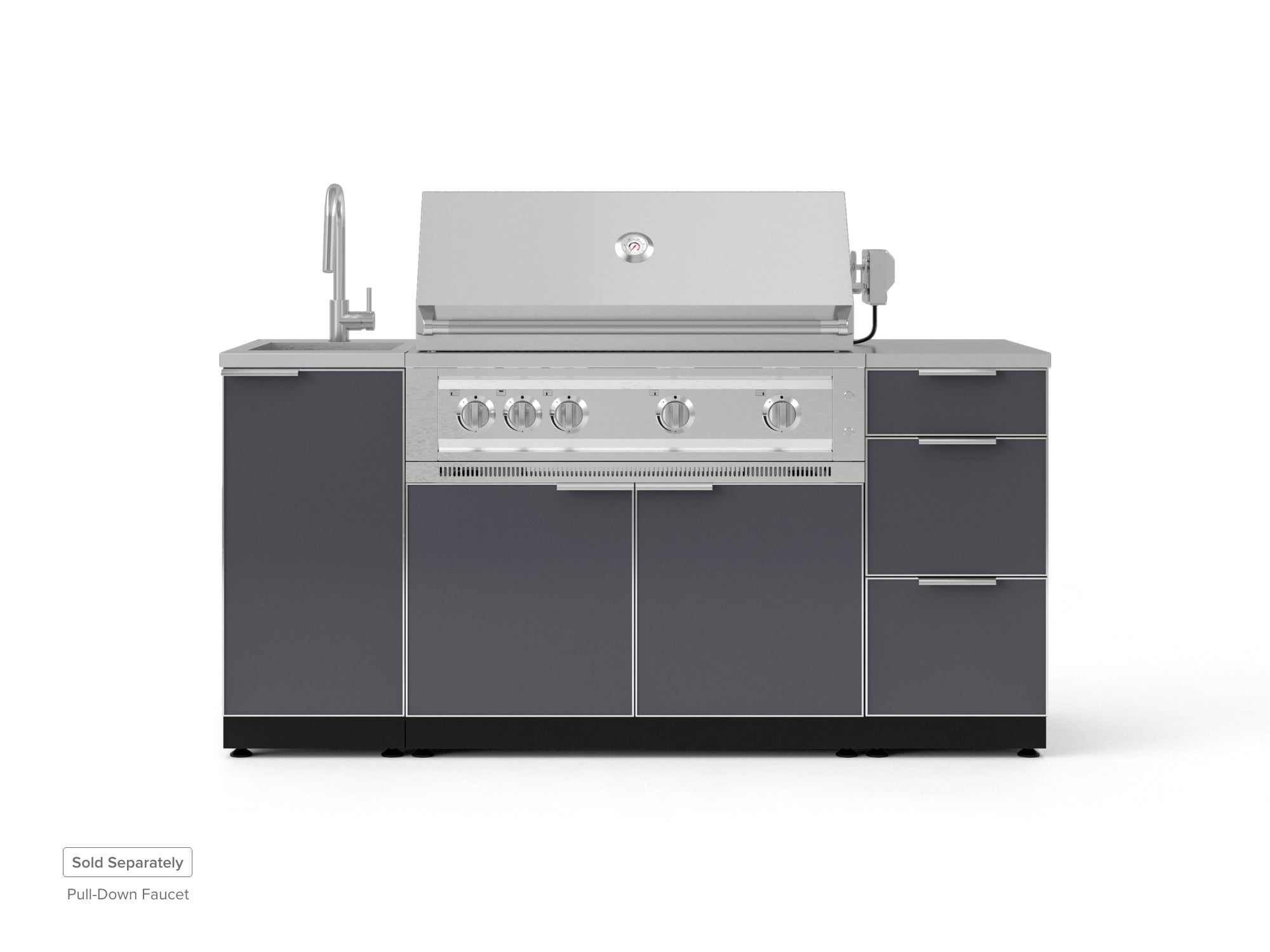 Outdoor Grill Island Aluminum 5 Piece Cabinet Set with Sink, 3 Drawer, Grill Cabinet, Platinum Grill and Countertop