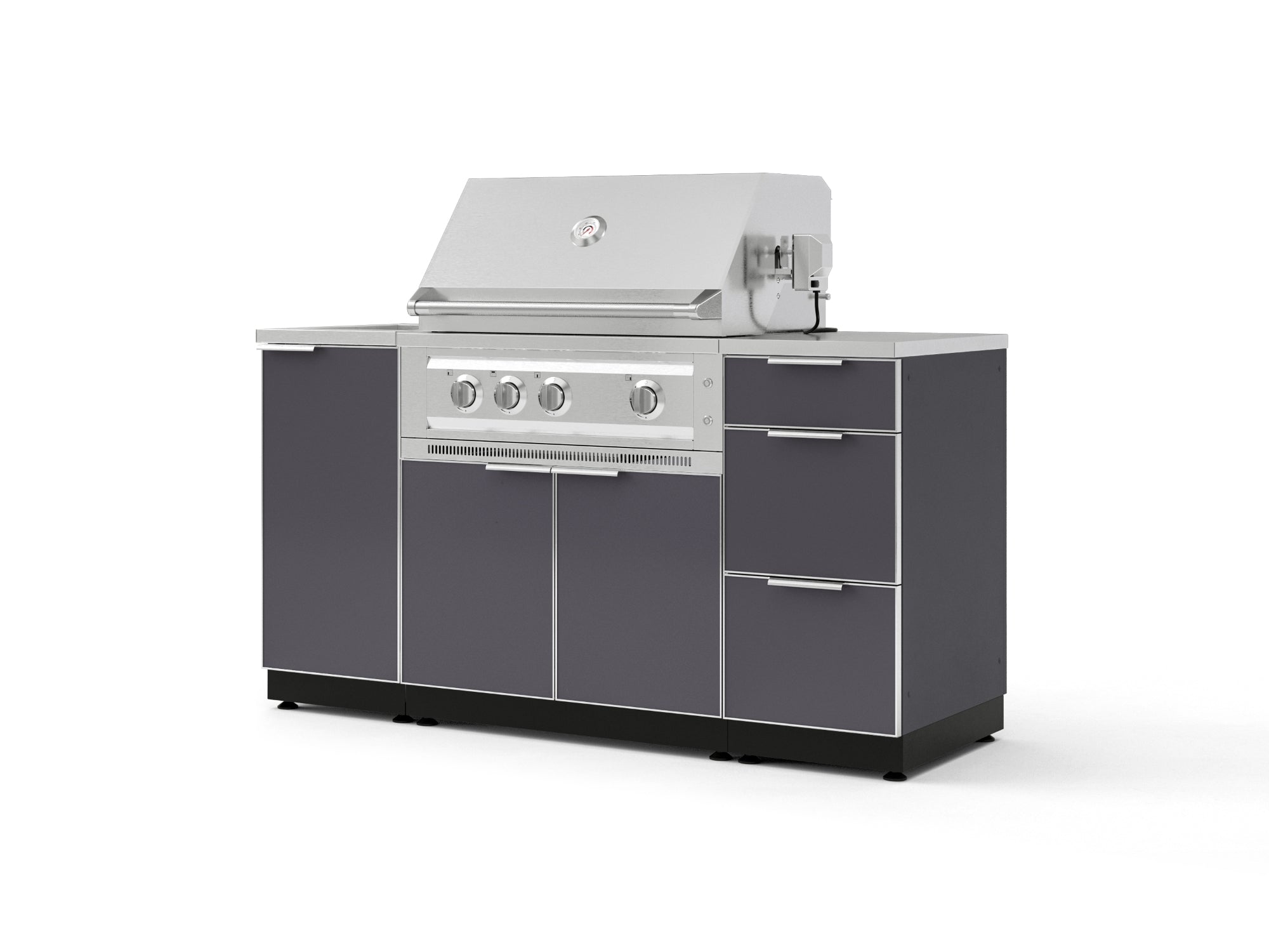 Outdoor Grill Island Aluminum 5 Piece Cabinet Set with Sink, 3 Drawer, Grill Cabinet, Platinum Grill and Countertop