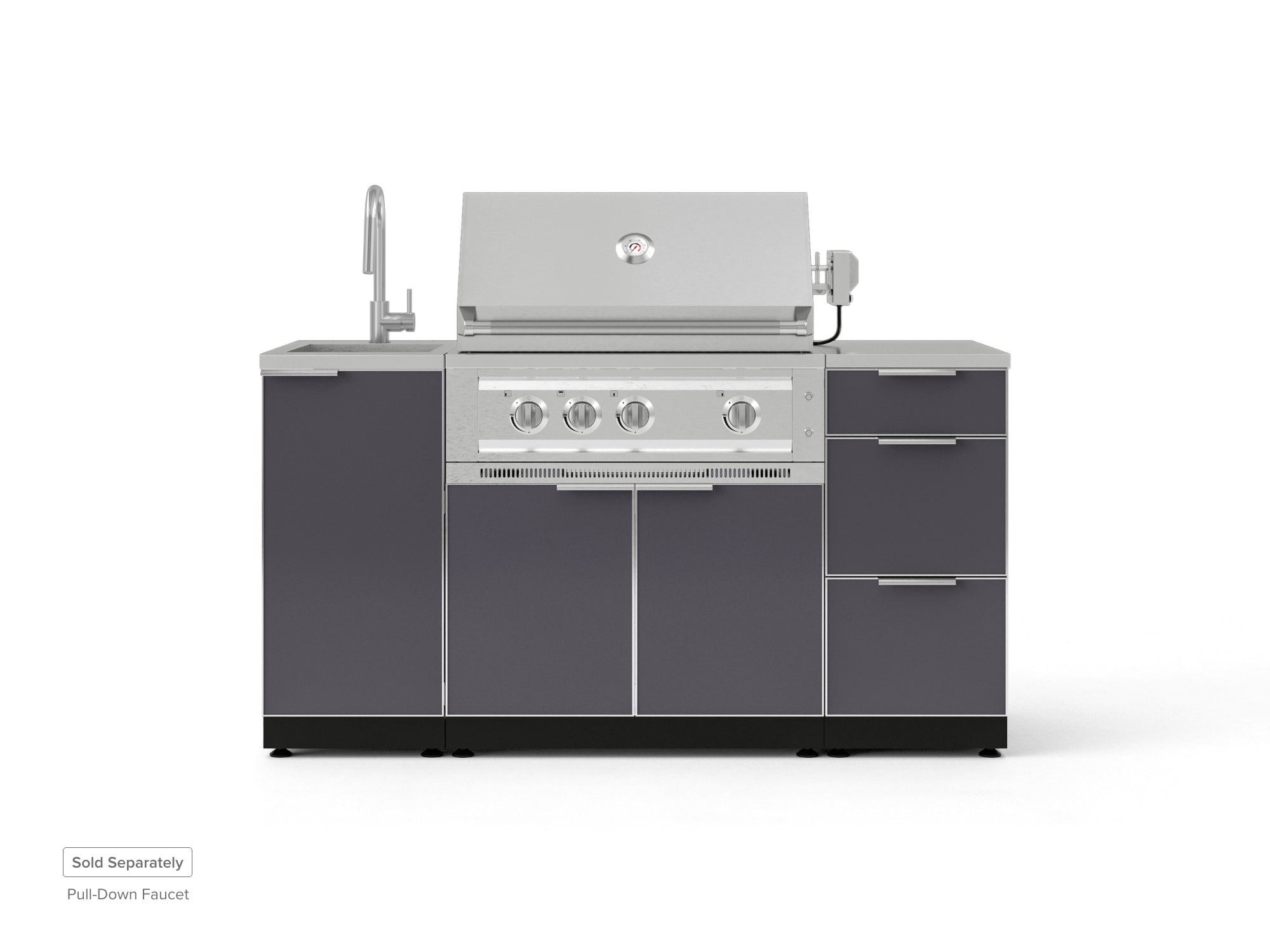 Outdoor Grill Island Aluminum 5 Piece Cabinet Set with Sink, 3 Drawer, Grill Cabinet, Platinum Grill and Countertop