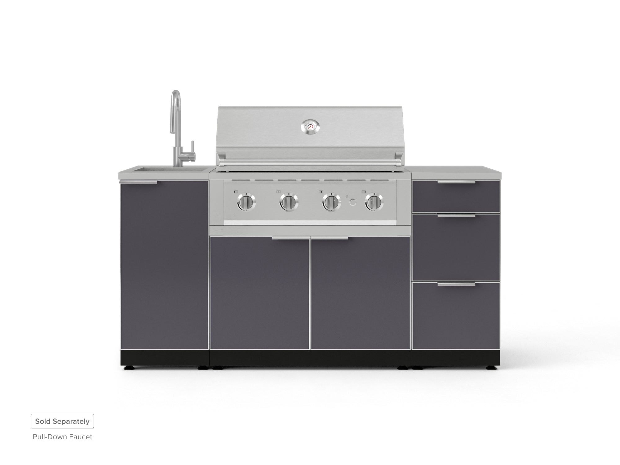 Outdoor Grill Island Aluminum 5 Piece Cabinet Set with Sink, 3 Drawer, Grill Cabinet, Performance Grill and Countertop