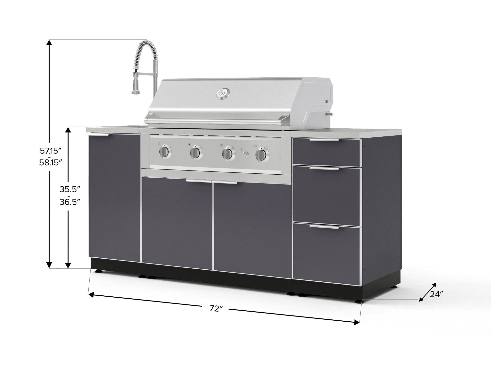 Outdoor Grill Island Aluminum 5 Piece Cabinet Set with Sink, 3 Drawer, Grill Cabinet, Performance Grill and Countertop