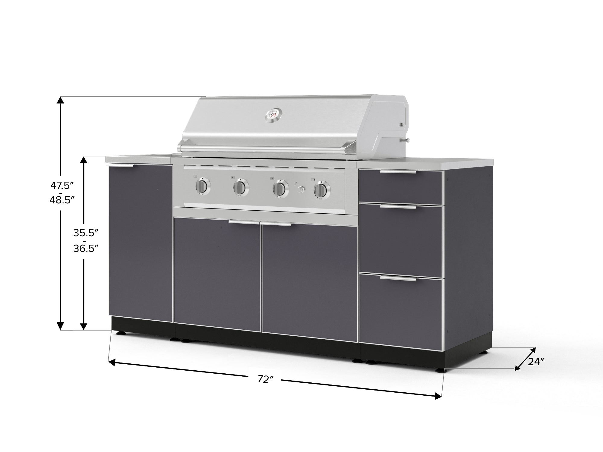 Outdoor Grill Island Aluminum 5 Piece Cabinet Set with Sink, 3 Drawer, Grill Cabinet, Performance Grill and Countertop