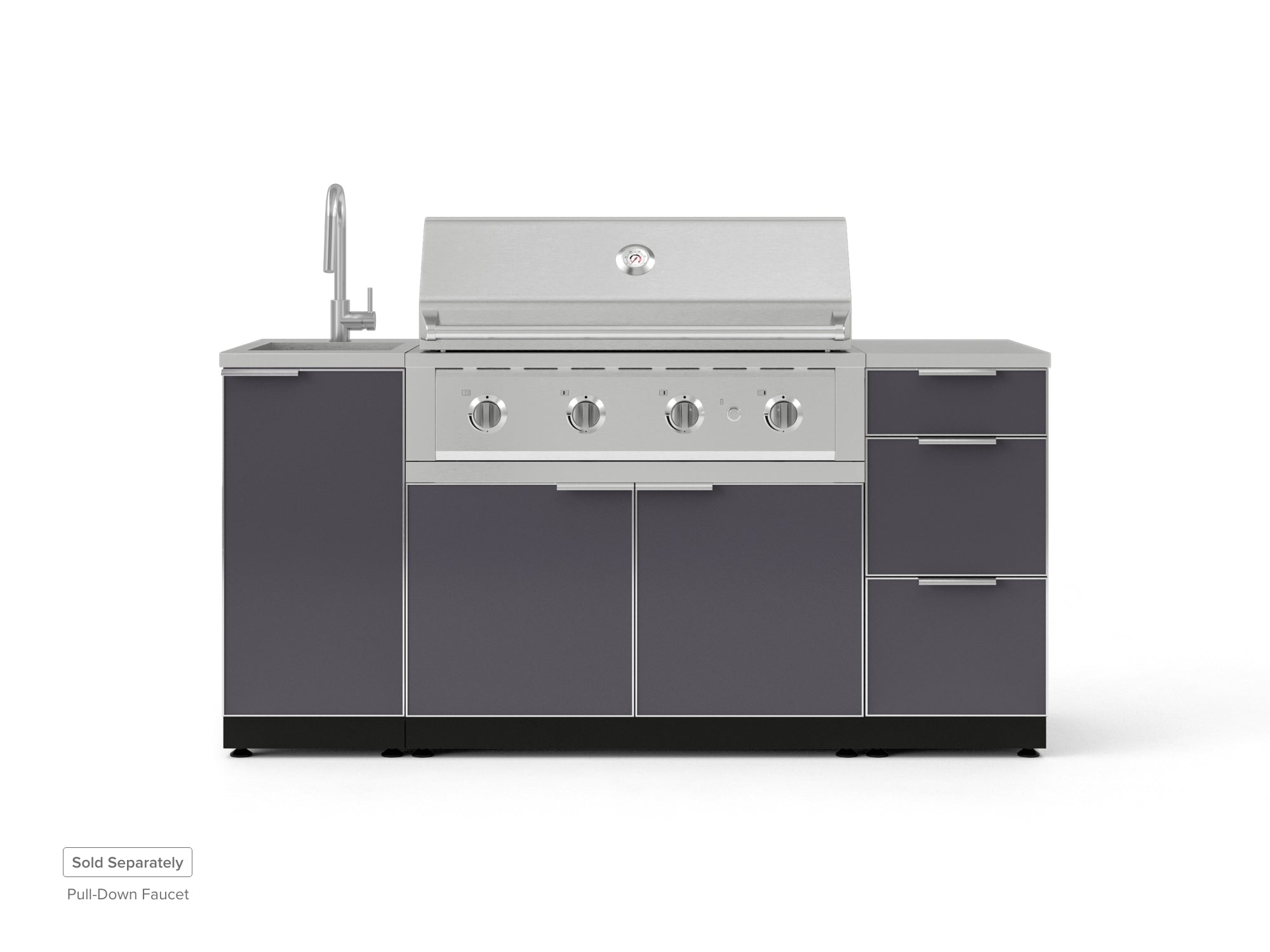 Outdoor Grill Island Aluminum 5 Piece Cabinet Set with Sink, 3 Drawer, Grill Cabinet, Performance Grill and Countertop