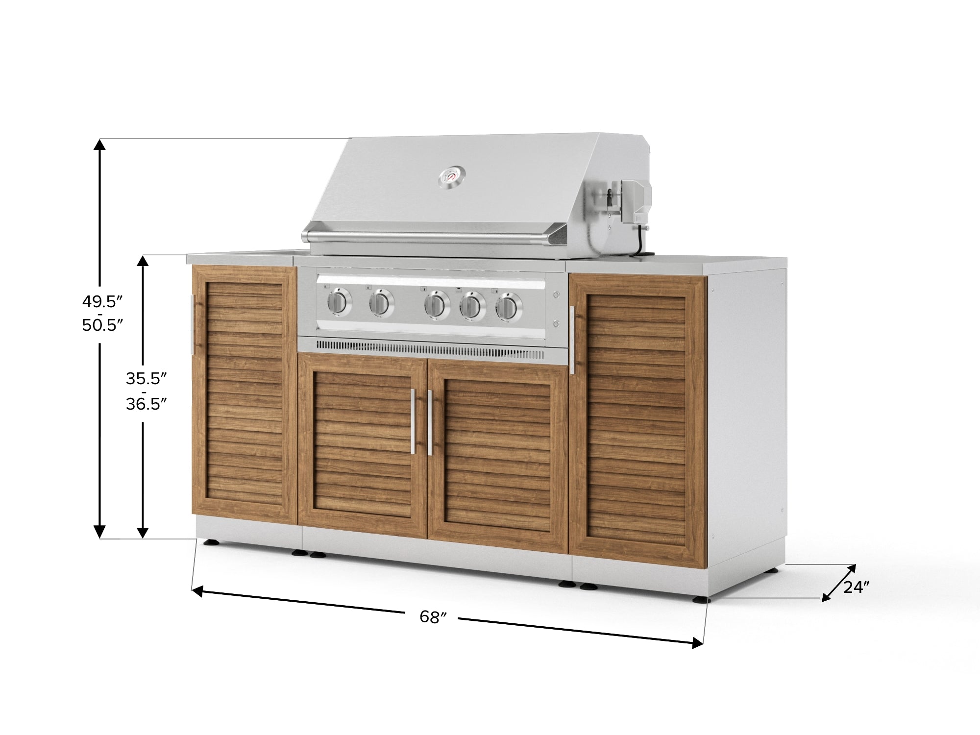 Outdoor Grill Island Stainless-Steel 5 Piece Cabinet Set with Sink, 1 Door, Grill Cabinet, Platinum Grill and Stainless Steel Countertop