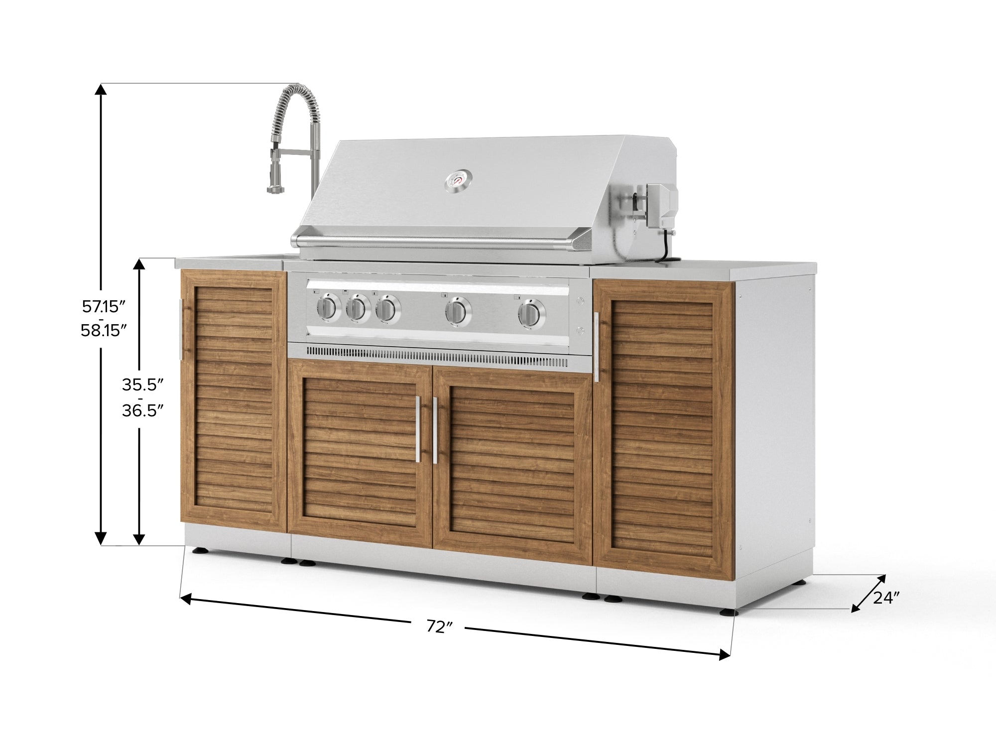 Outdoor Grill Island Stainless-Steel 5 Piece Cabinet Set with Sink, 1 Door, Grill Cabinet, Platinum Grill and Stainless Steel Countertop