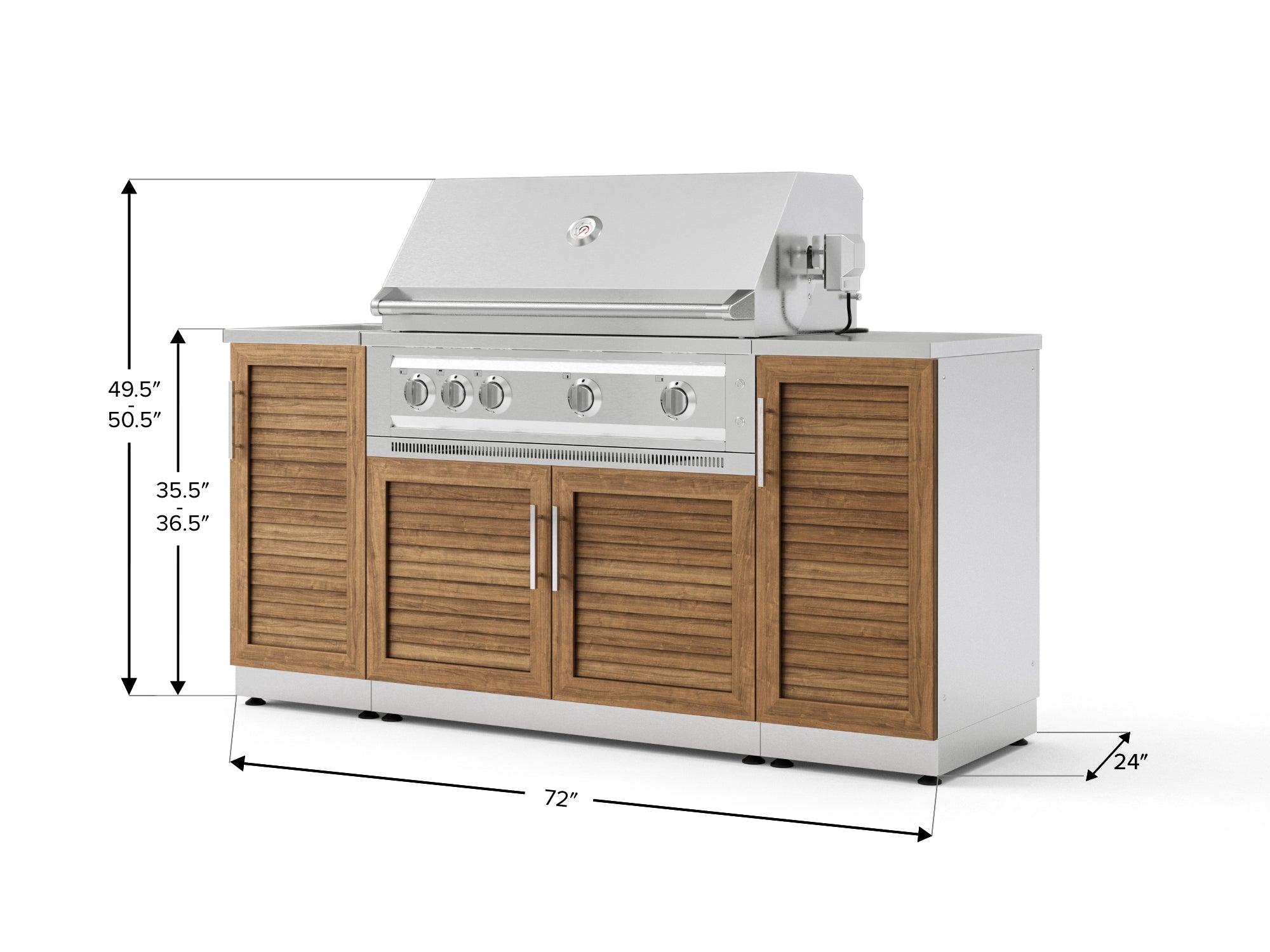 Outdoor Grill Island Stainless-Steel 5 Piece Cabinet Set with Sink, 1 Door, Grill Cabinet, Platinum Grill and Stainless Steel Countertop
