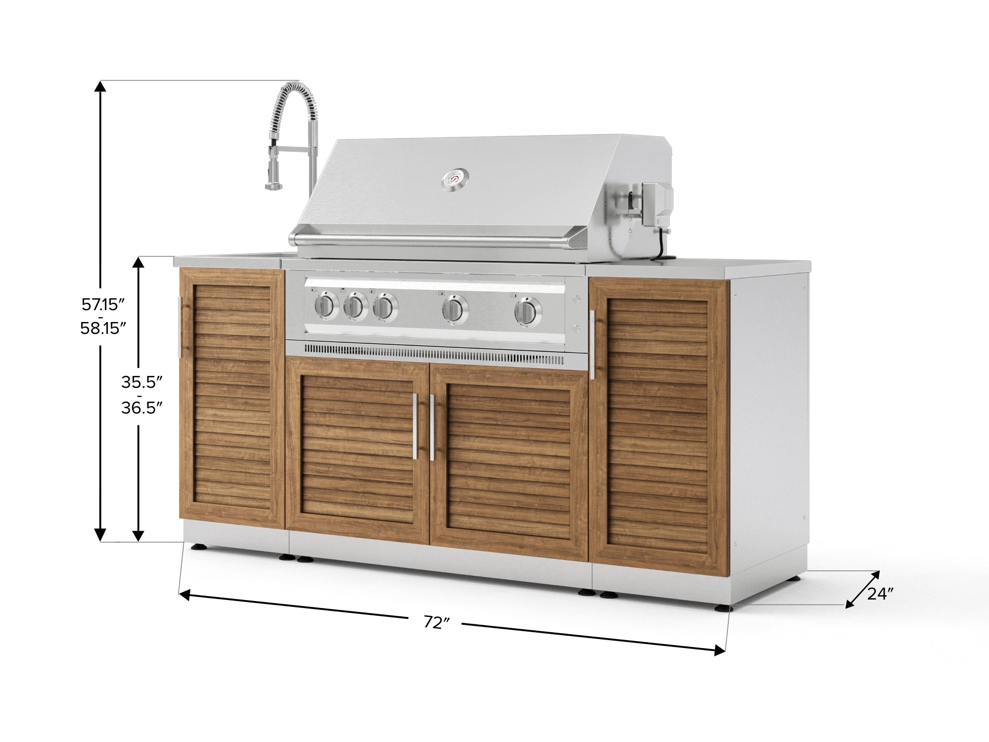 Outdoor Grill Island Stainless-Steel 5 Piece Cabinet Set with Sink, 1 Door, Grill Cabinet, Platinum Grill and Stainless Steel Countertop