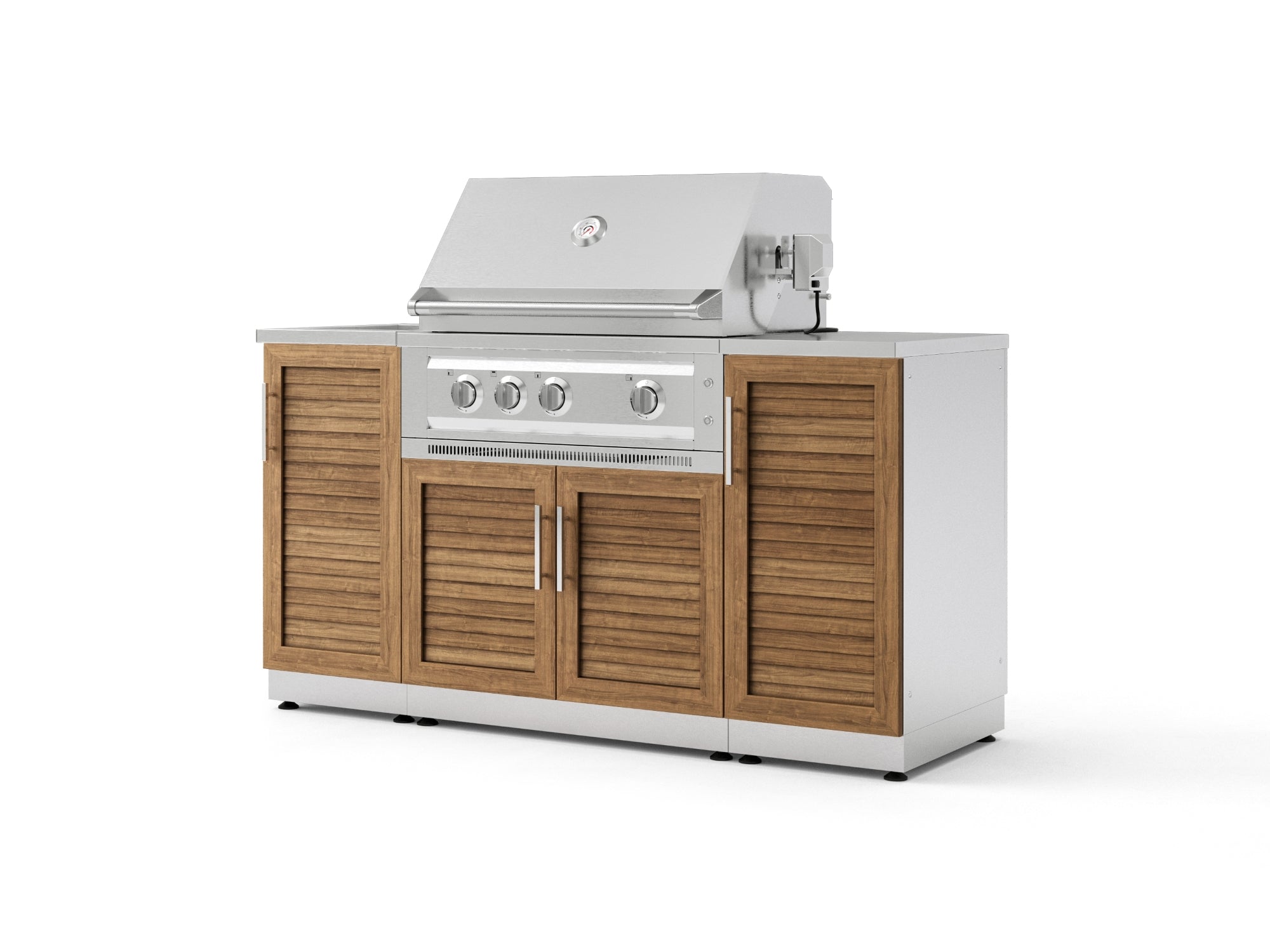 Outdoor Grill Island Stainless-Steel 5 Piece Cabinet Set with Sink, 1 Door, Grill Cabinet, Platinum Grill and Stainless Steel Countertop