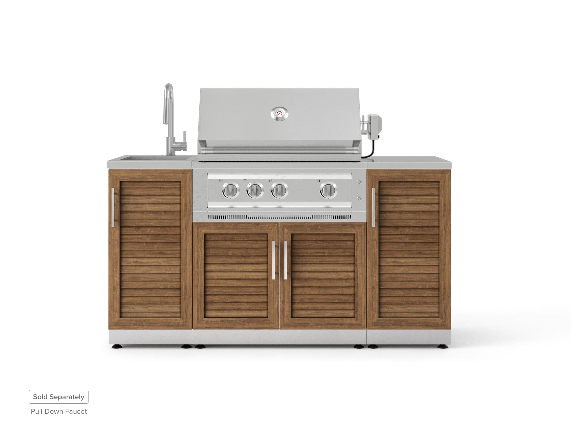 Outdoor Grill Island Stainless-Steel 5 Piece Cabinet Set with Sink, 1 Door, Grill Cabinet, Platinum Grill and Stainless Steel Countertop