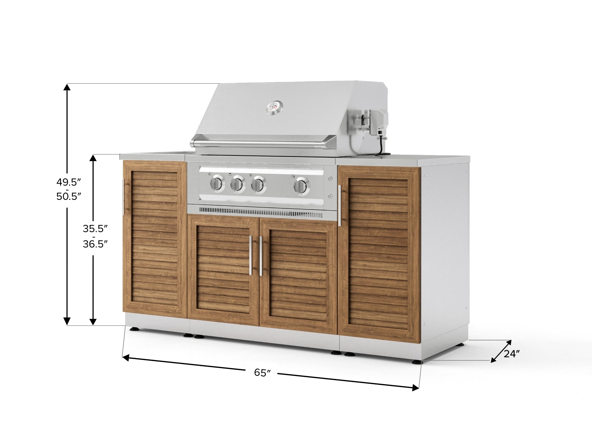 Outdoor Grill Island Stainless-Steel 5 Piece Cabinet Set with Sink, 1 Door, Grill Cabinet, Platinum Grill and Stainless Steel Countertop