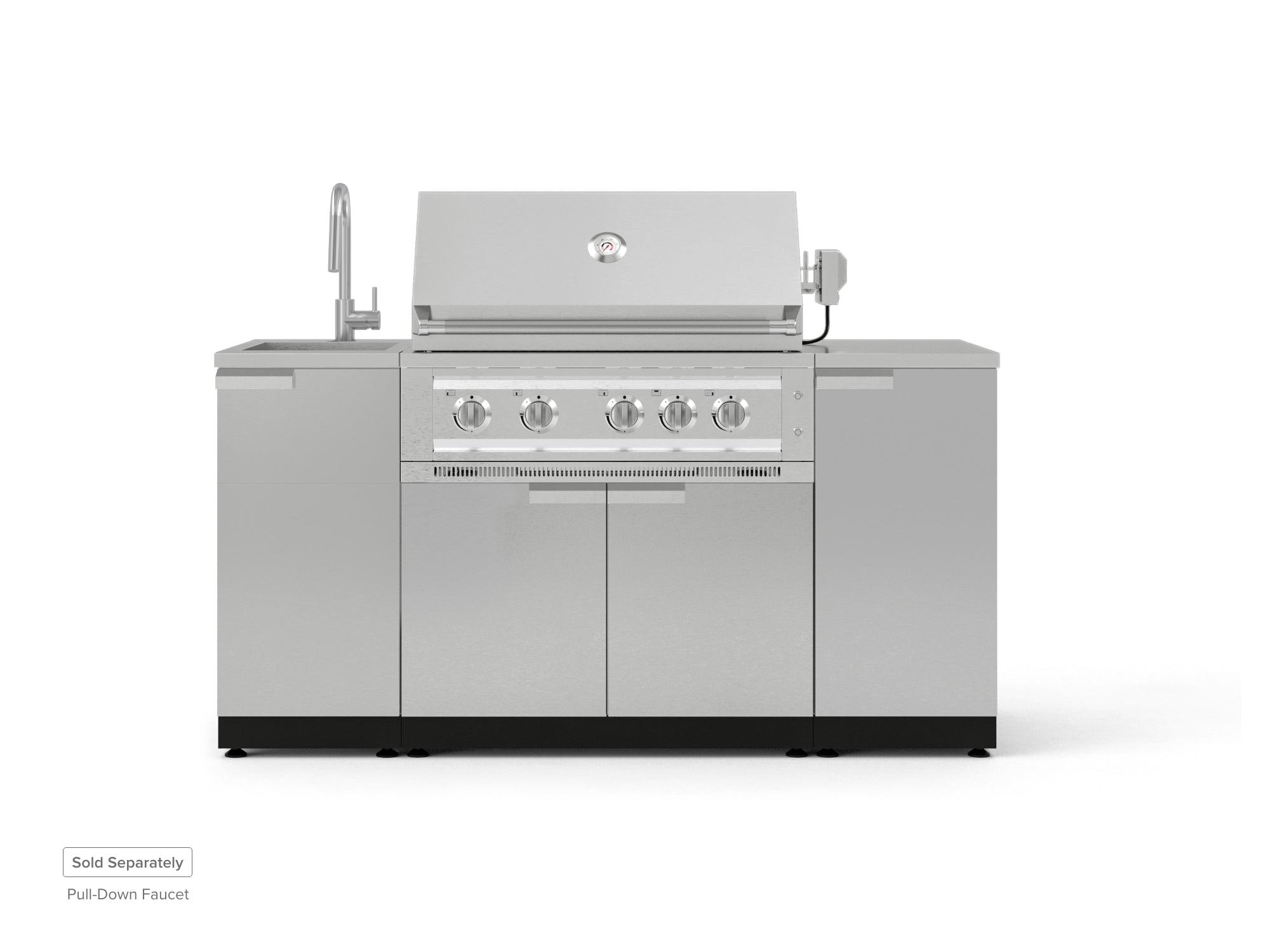 Outdoor Grill Island Stainless-Steel 5 Piece Cabinet Set with Sink, 1 Door, Grill Cabinet, Platinum Grill and Stainless Steel Countertop