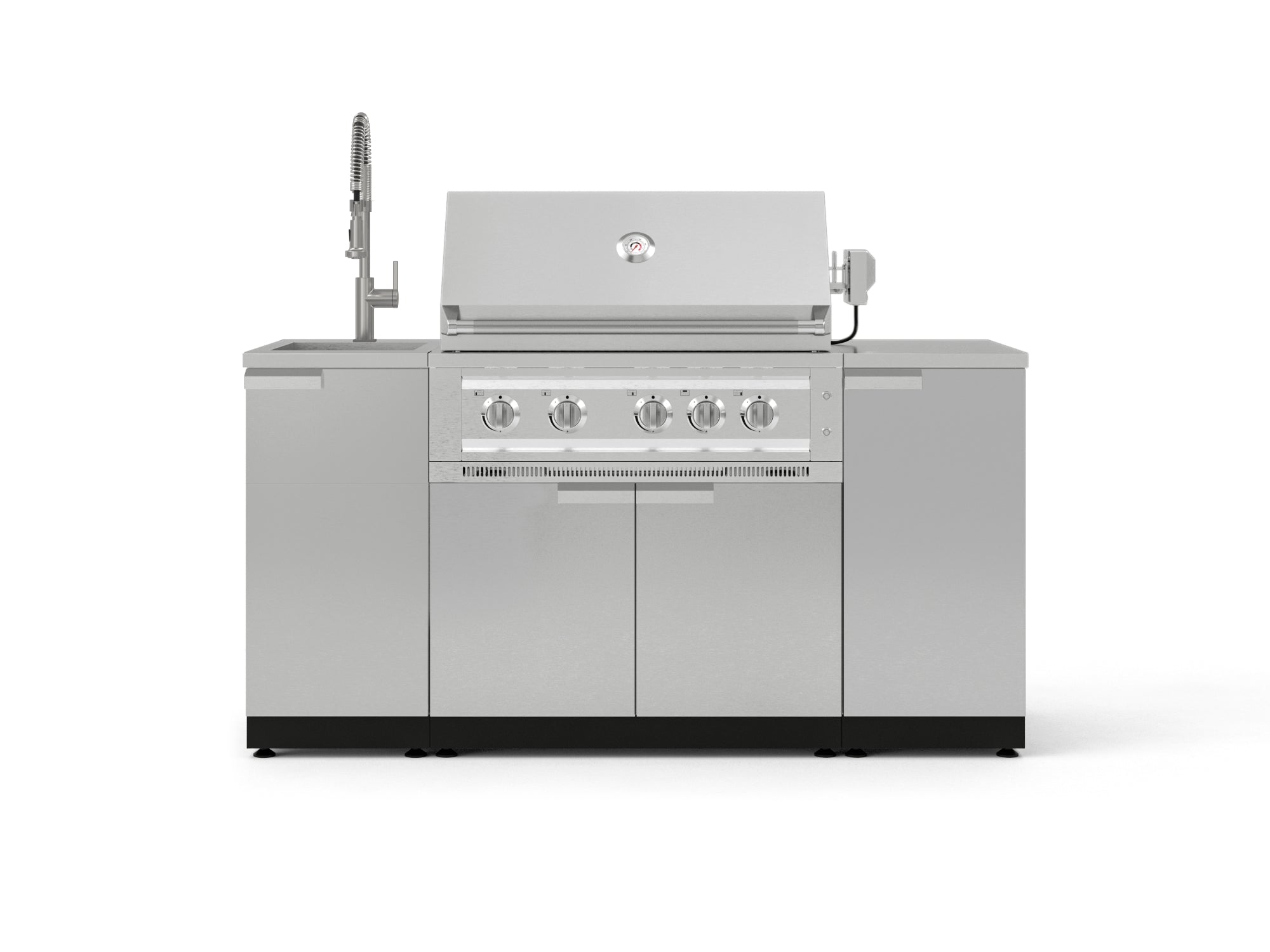 Outdoor Grill Island Stainless-Steel 5 Piece Cabinet Set with Sink, 1 Door, Grill Cabinet, Platinum Grill and Stainless Steel Countertop