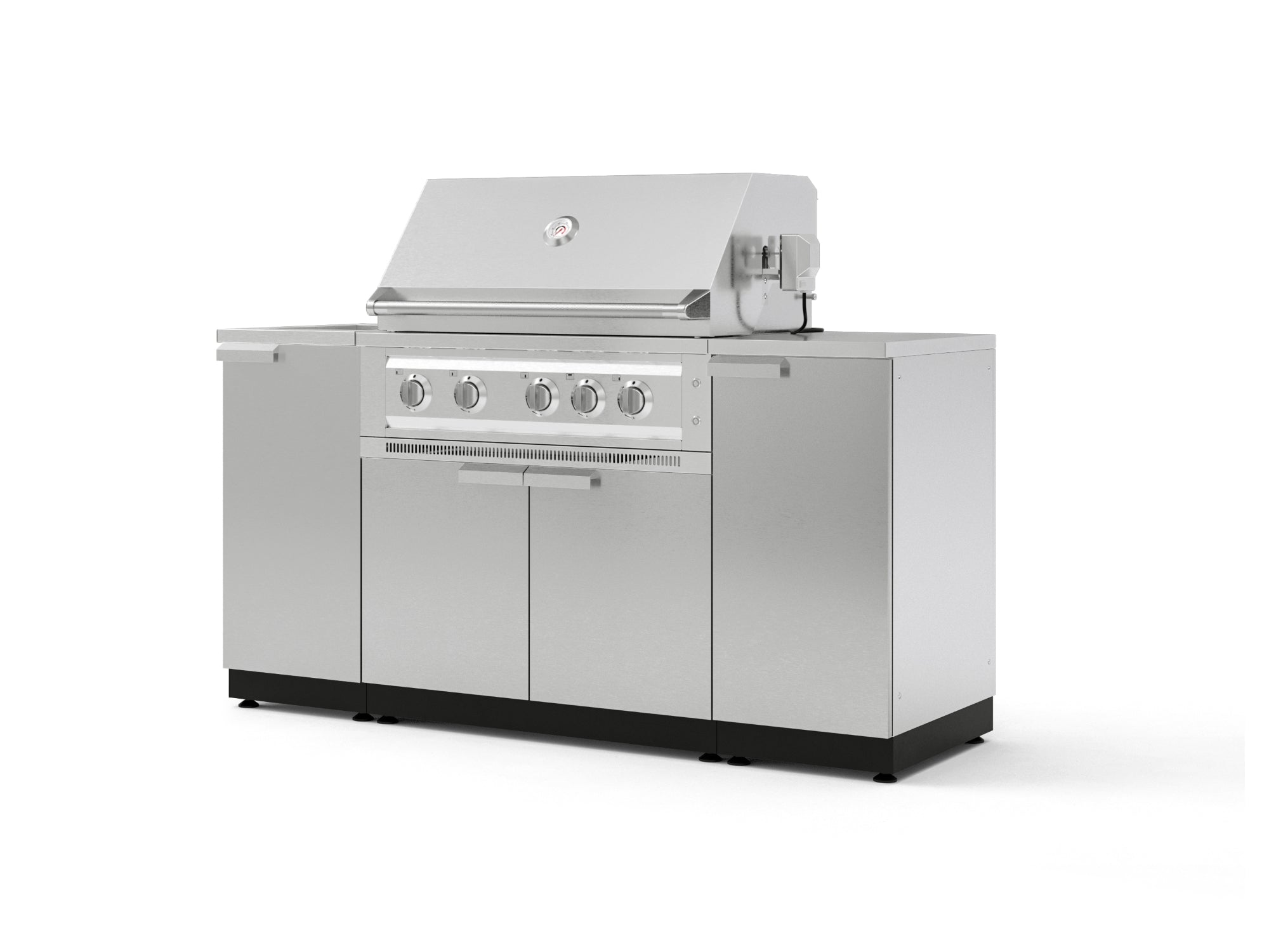 Outdoor Grill Island Stainless-Steel 5 Piece Cabinet Set with Sink, 1 Door, Grill Cabinet, Platinum Grill and Stainless Steel Countertop