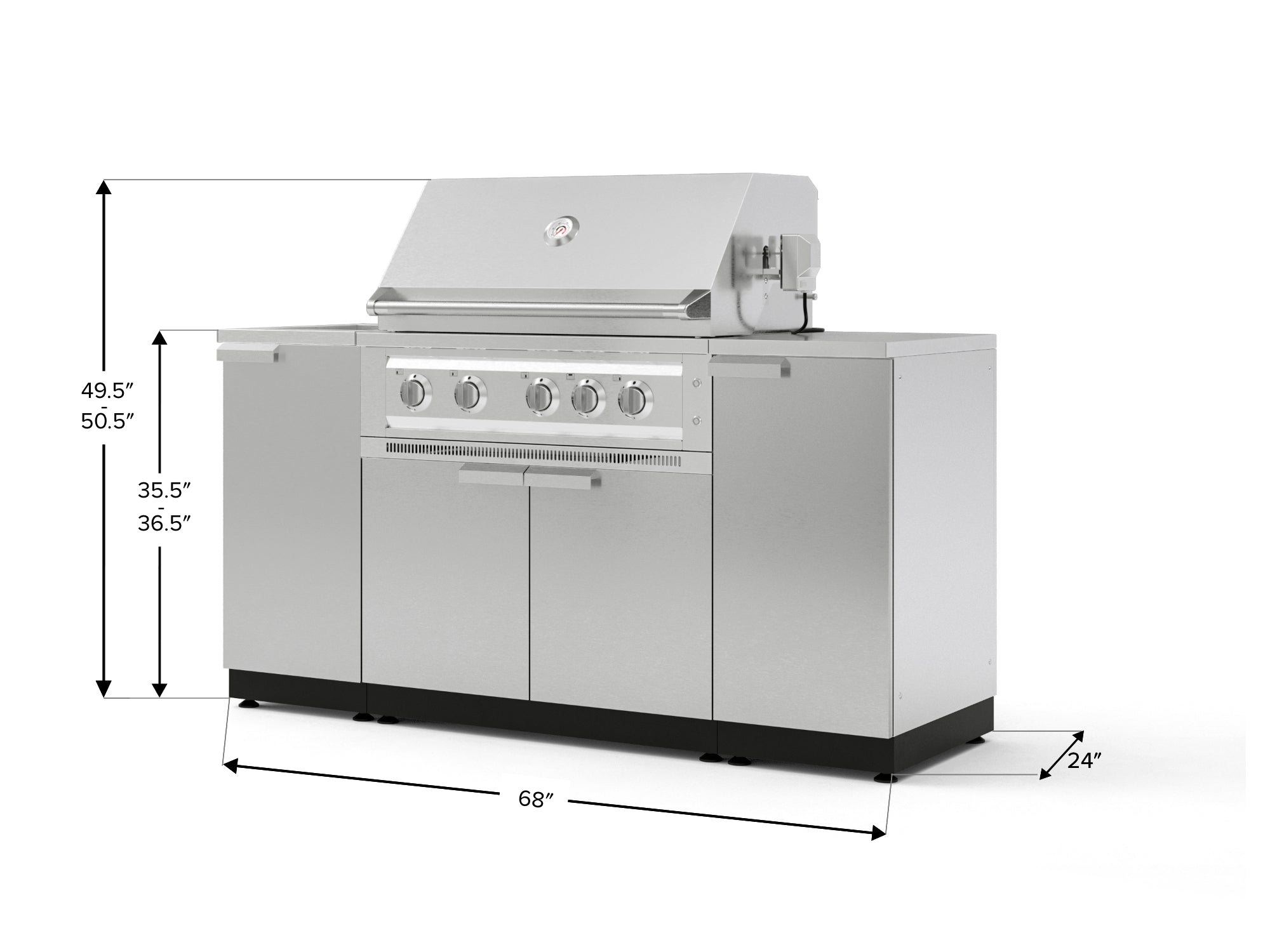 Outdoor Grill Island Stainless-Steel 5 Piece Cabinet Set with Sink, 1 Door, Grill Cabinet, Platinum Grill and Stainless Steel Countertop