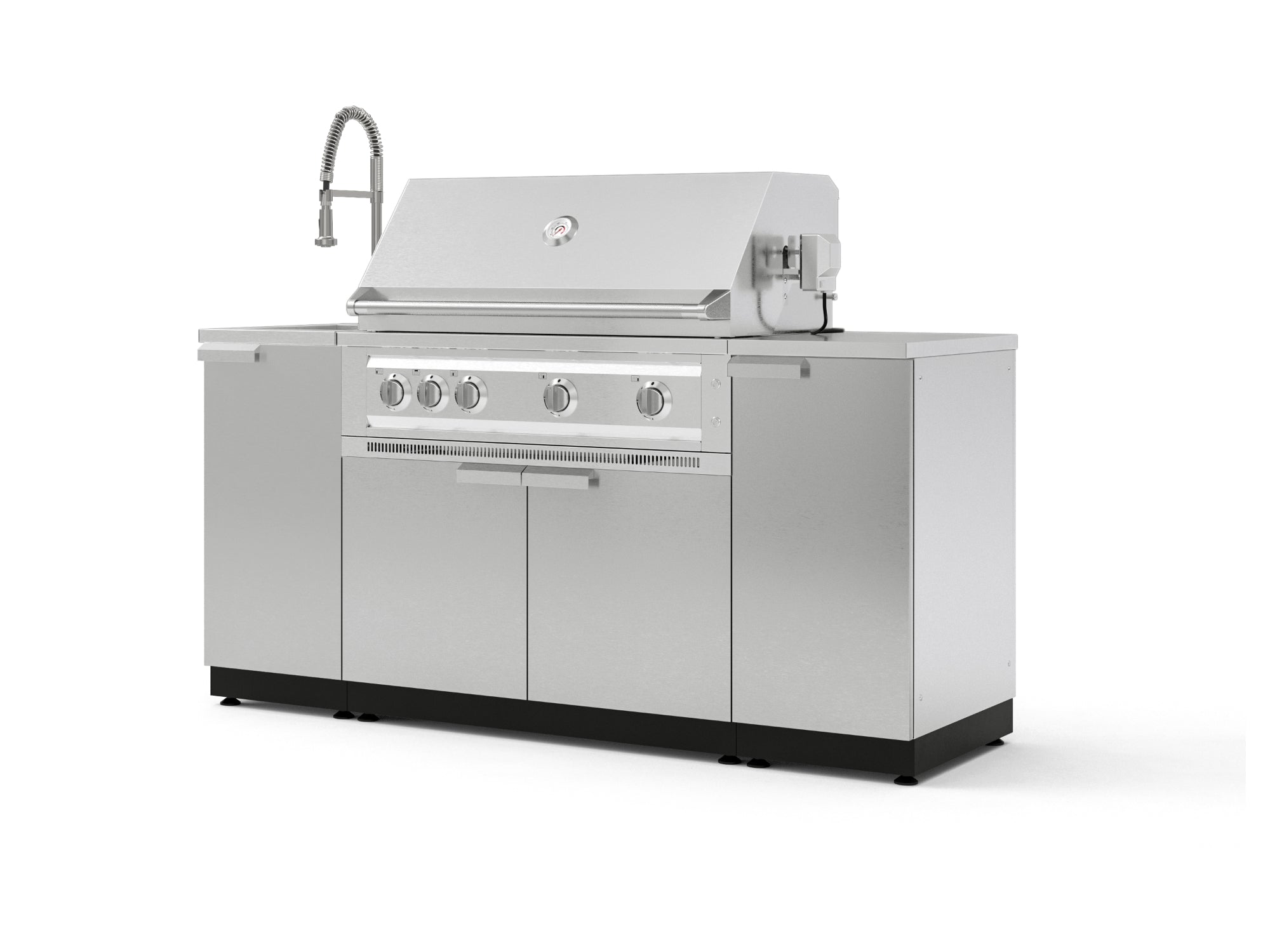 Outdoor Grill Island Stainless-Steel 5 Piece Cabinet Set with Sink, 1 Door, Grill Cabinet, Platinum Grill and Stainless Steel Countertop