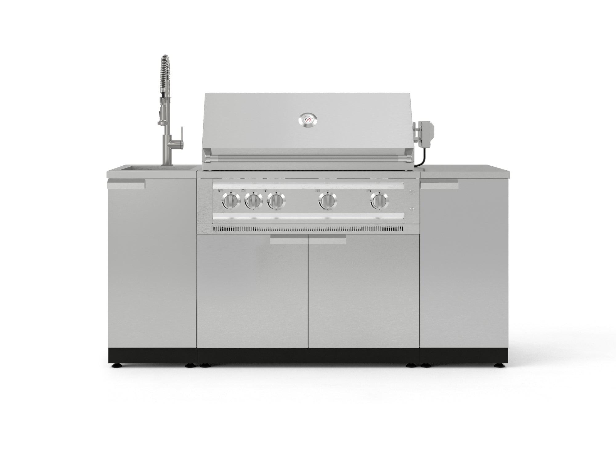 Outdoor Grill Island Stainless-Steel 5 Piece Cabinet Set with Sink, 1 Door, Grill Cabinet, Platinum Grill and Stainless Steel Countertop