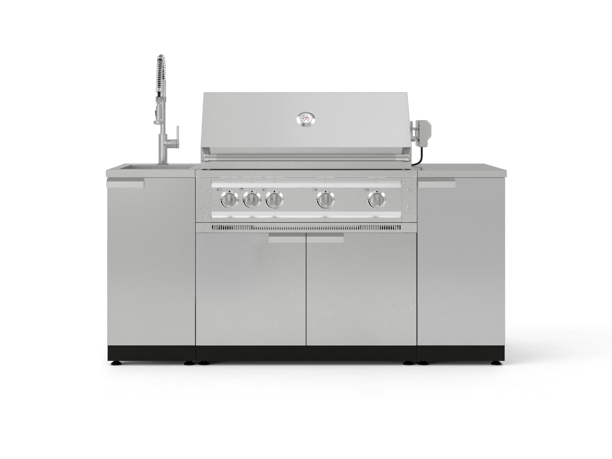 Outdoor Grill Island Stainless-Steel 5 Piece Cabinet Set with Sink, 1 Door, Grill Cabinet, Platinum Grill and Stainless Steel Countertop