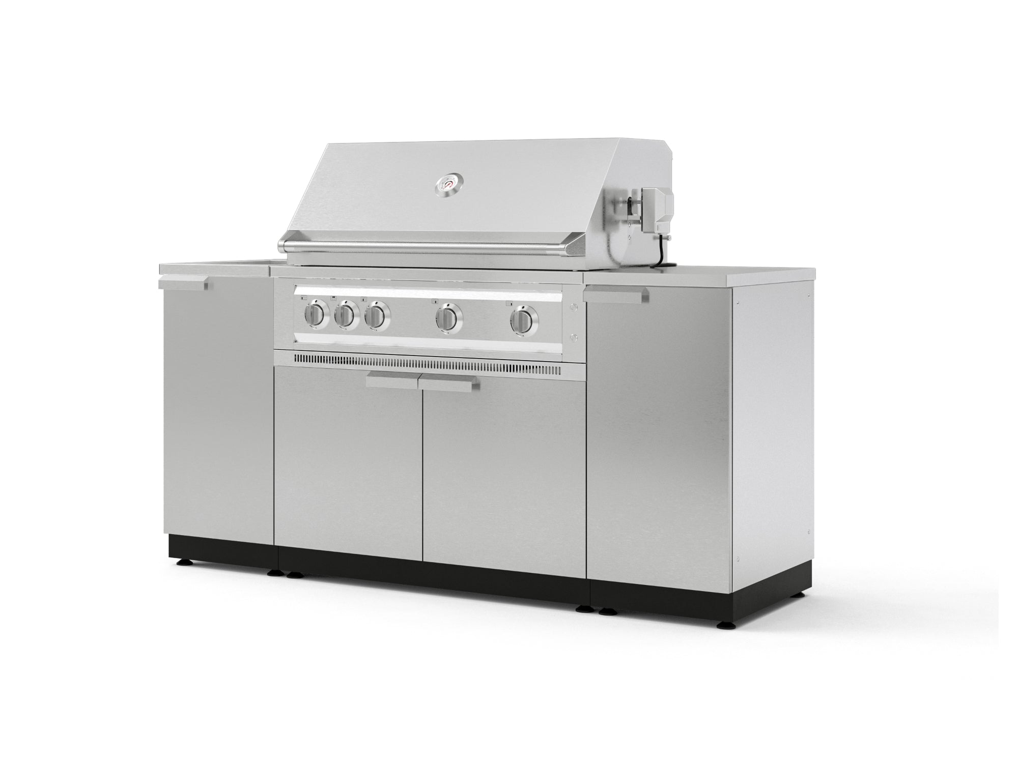 Outdoor Grill Island Stainless-Steel 5 Piece Cabinet Set with Sink, 1 Door, Grill Cabinet, Platinum Grill and Stainless Steel Countertop