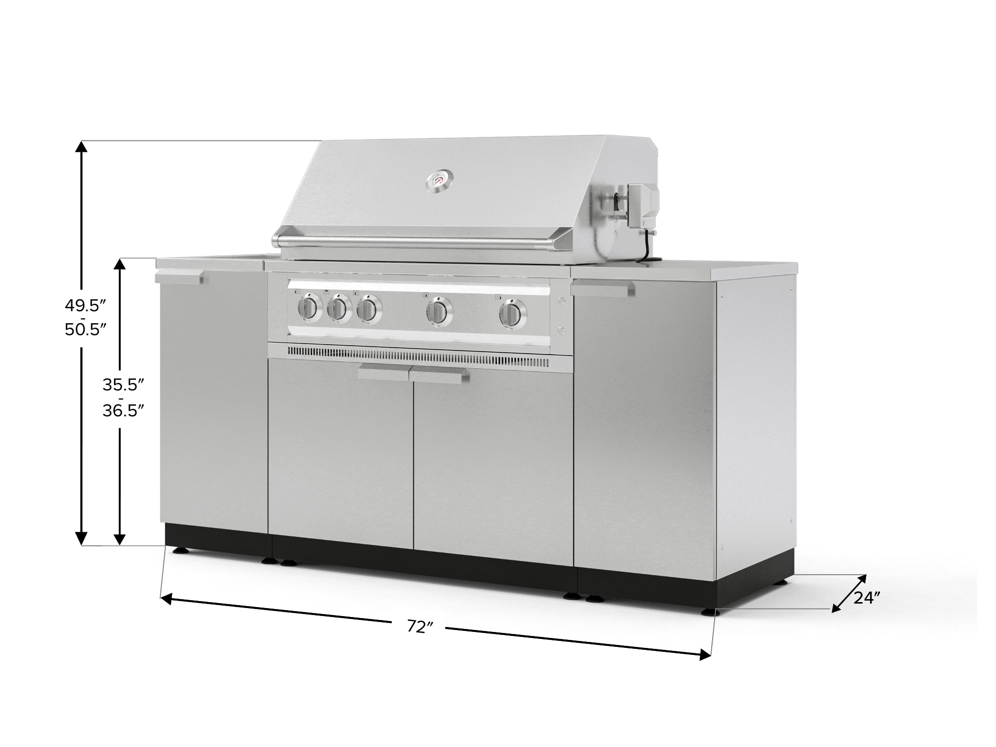 Outdoor Grill Island Stainless-Steel 5 Piece Cabinet Set with Sink, 1 Door, Grill Cabinet, Platinum Grill and Stainless Steel Countertop