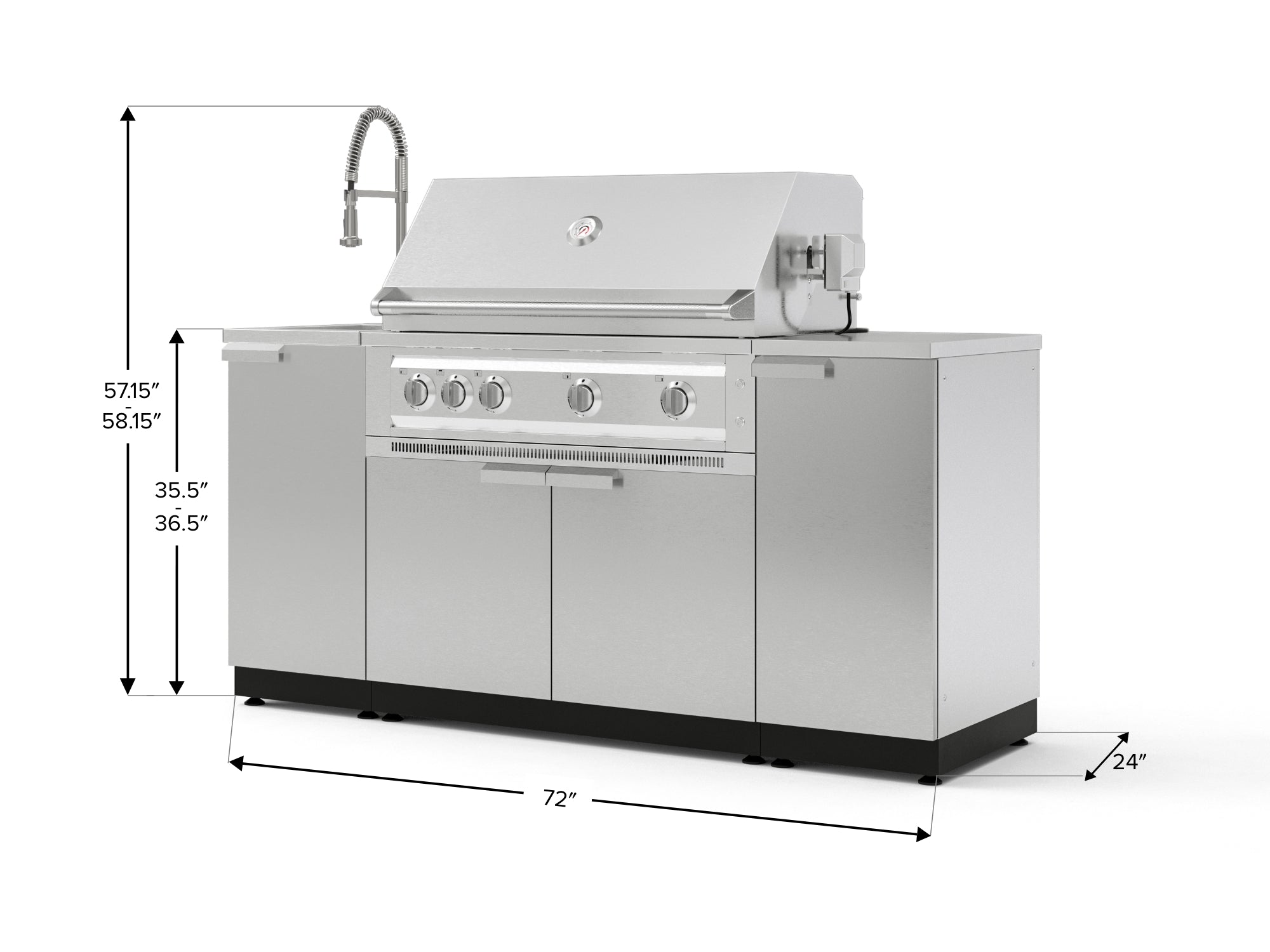 Outdoor Grill Island Stainless-Steel 5 Piece Cabinet Set with Sink, 1 Door, Grill Cabinet, Platinum Grill and Stainless Steel Countertop