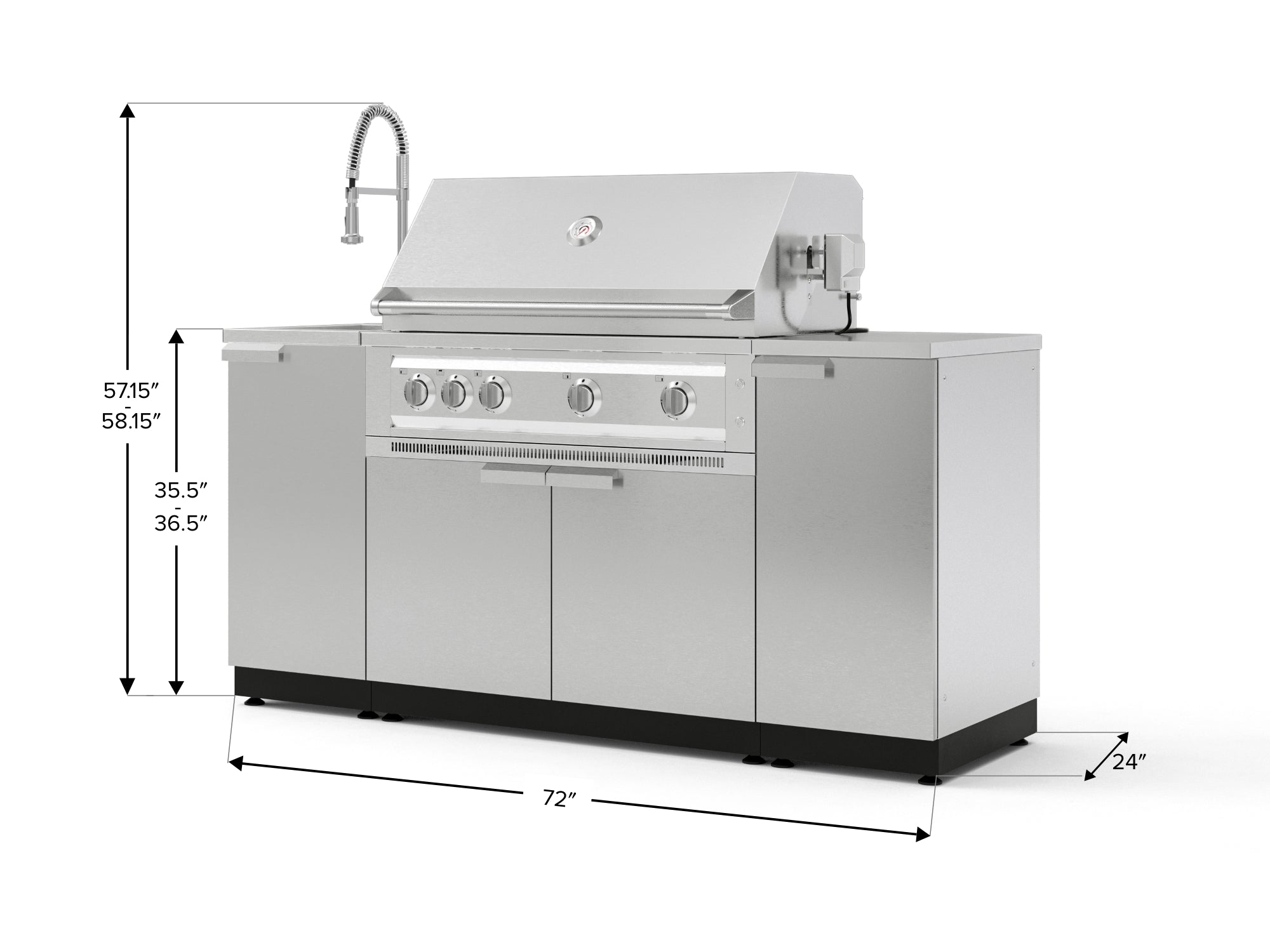 Outdoor Grill Island Stainless-Steel 5 Piece Cabinet Set with Sink, 1 Door, Grill Cabinet, Platinum Grill and Stainless Steel Countertop