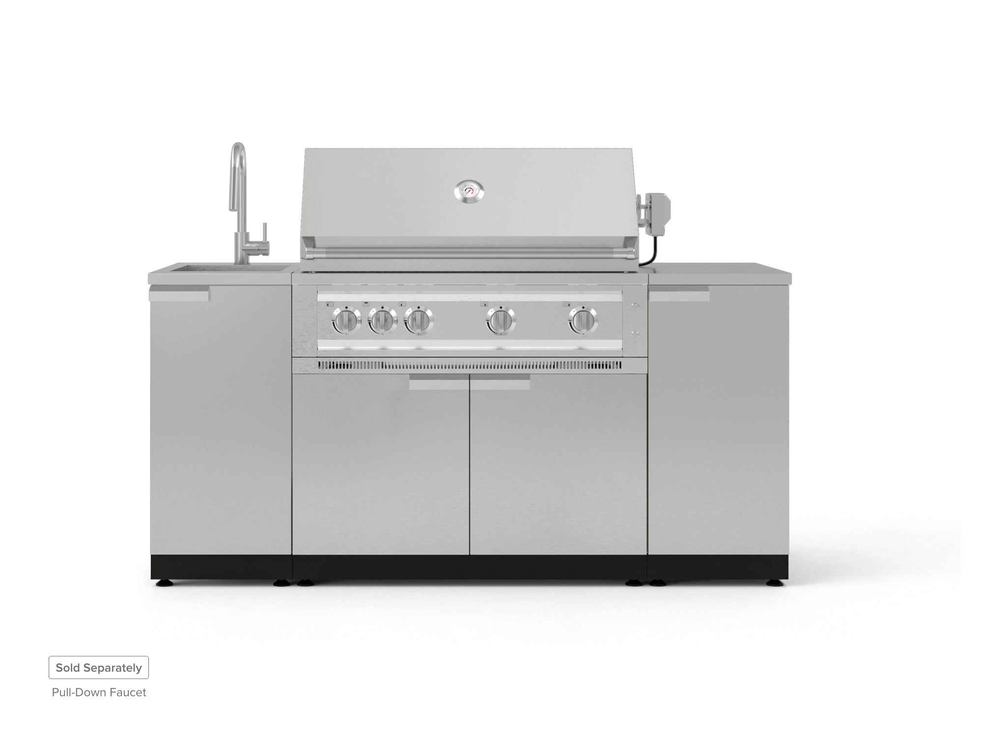 Outdoor Grill Island Stainless-Steel 5 Piece Cabinet Set with Sink, 1 Door, Grill Cabinet, Platinum Grill and Stainless Steel Countertop