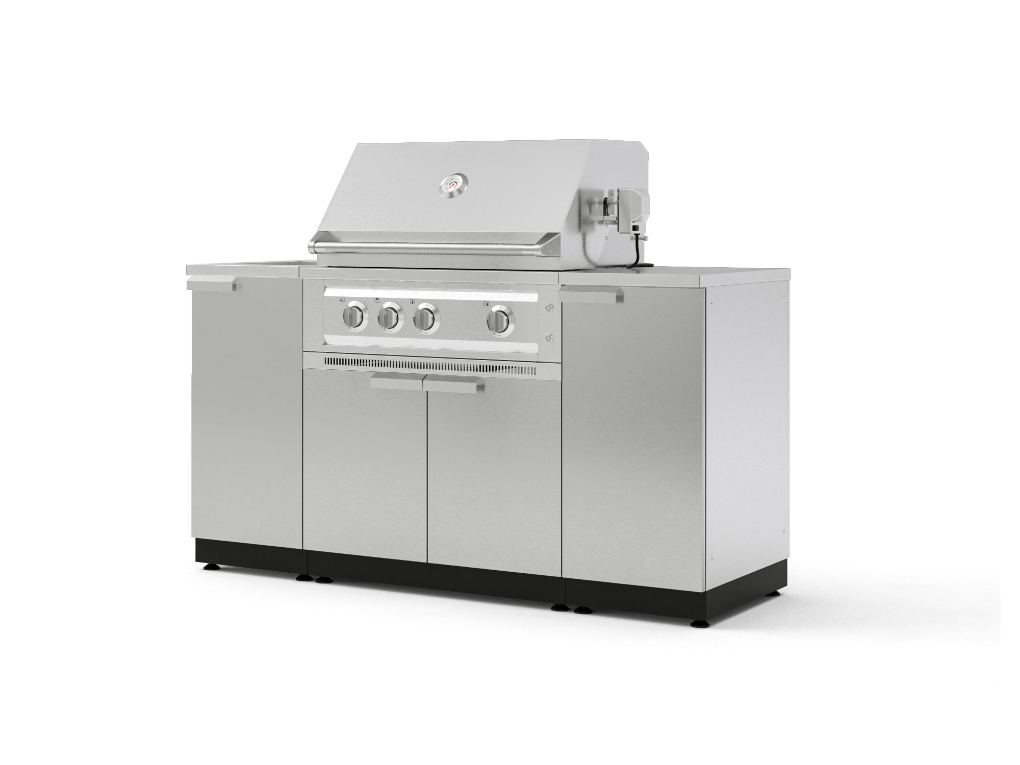 Outdoor Grill Island Stainless-Steel 5 Piece Cabinet Set with Sink, 1 Door, Grill Cabinet, Platinum Grill and Stainless Steel Countertop