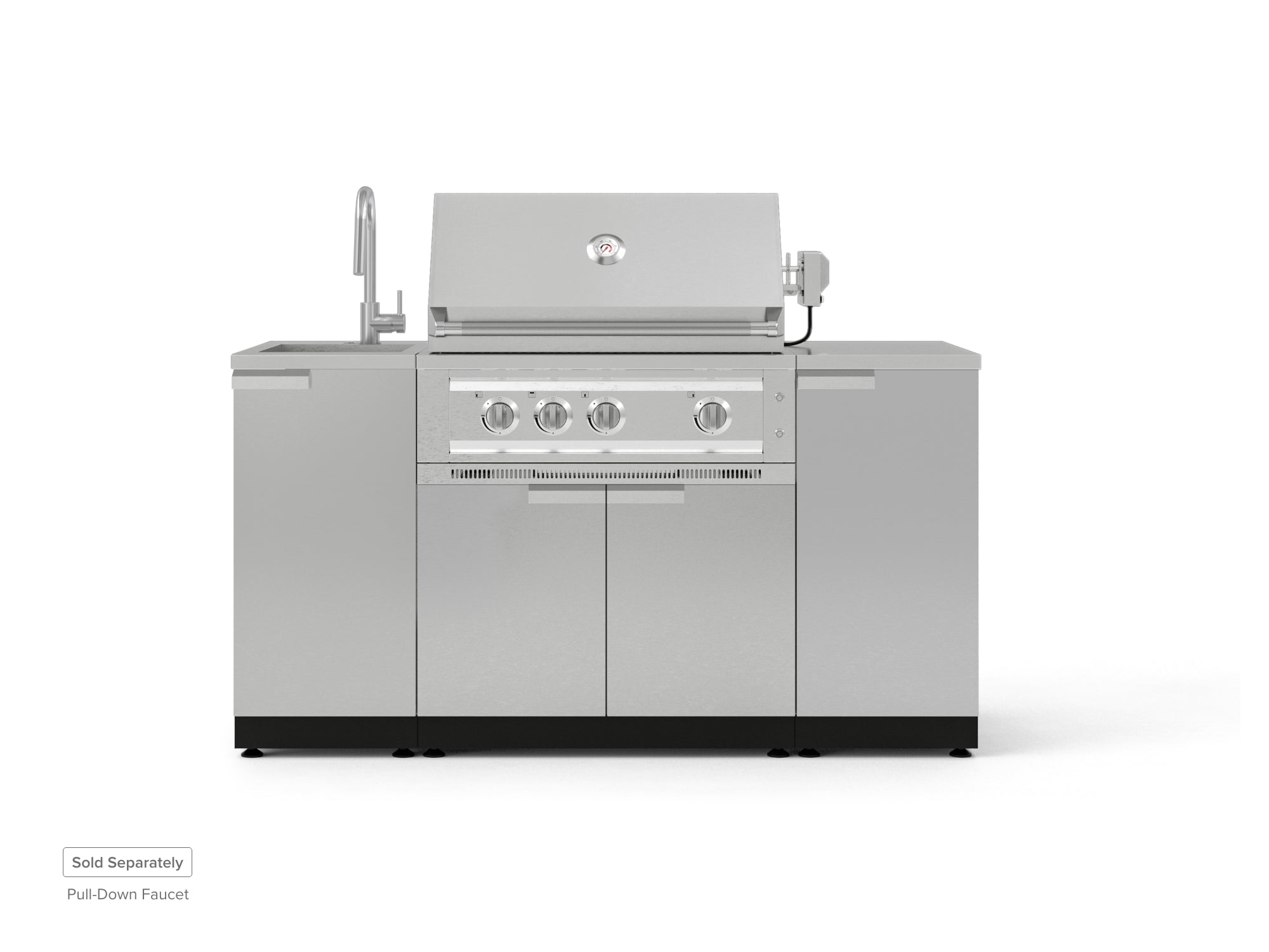 Outdoor Grill Island Stainless-Steel 5 Piece Cabinet Set with Sink, 1 Door, Grill Cabinet, Platinum Grill and Stainless Steel Countertop