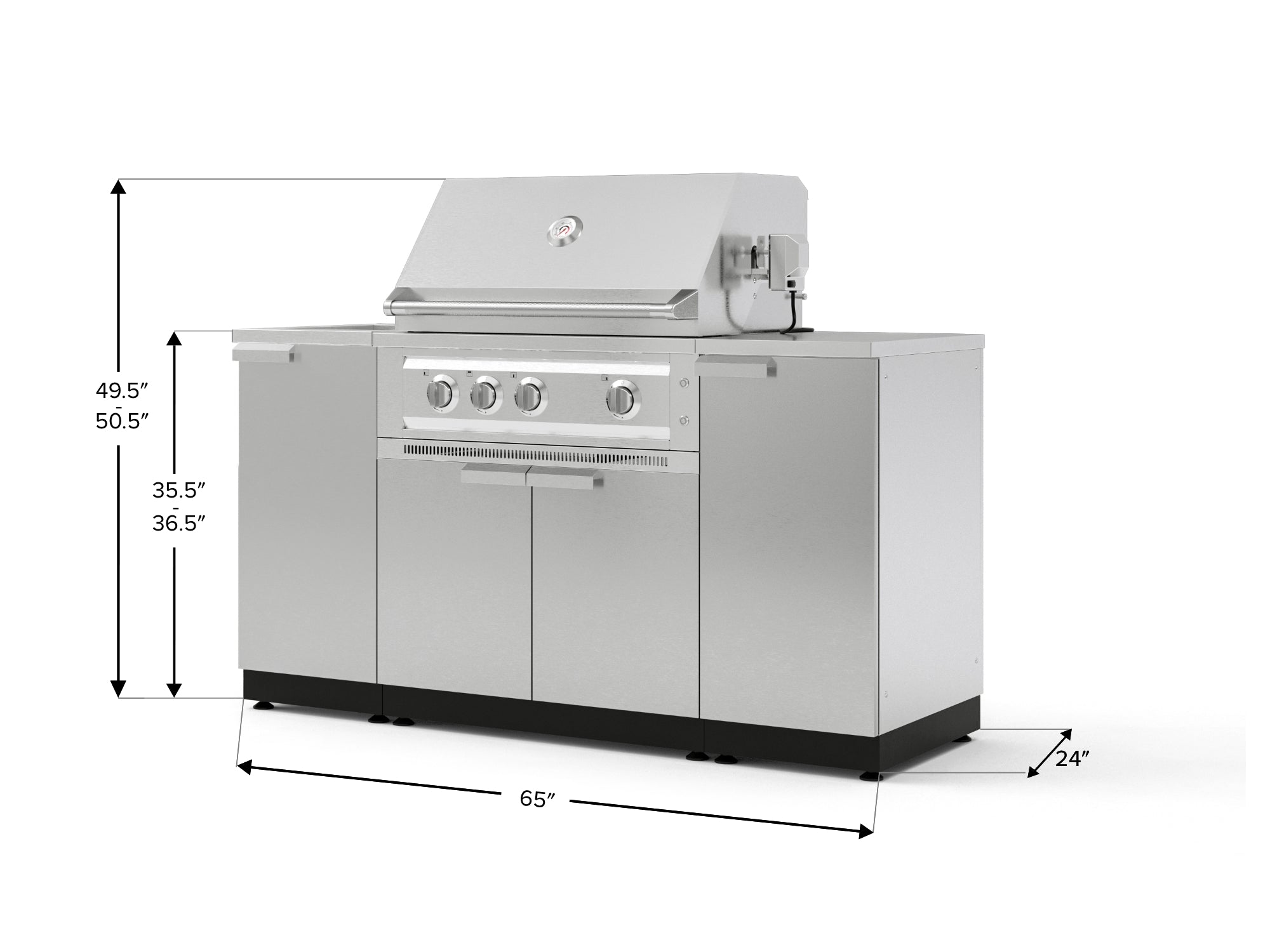 Outdoor Grill Island Stainless-Steel 5 Piece Cabinet Set with Sink, 1 Door, Grill Cabinet, Platinum Grill and Stainless Steel Countertop