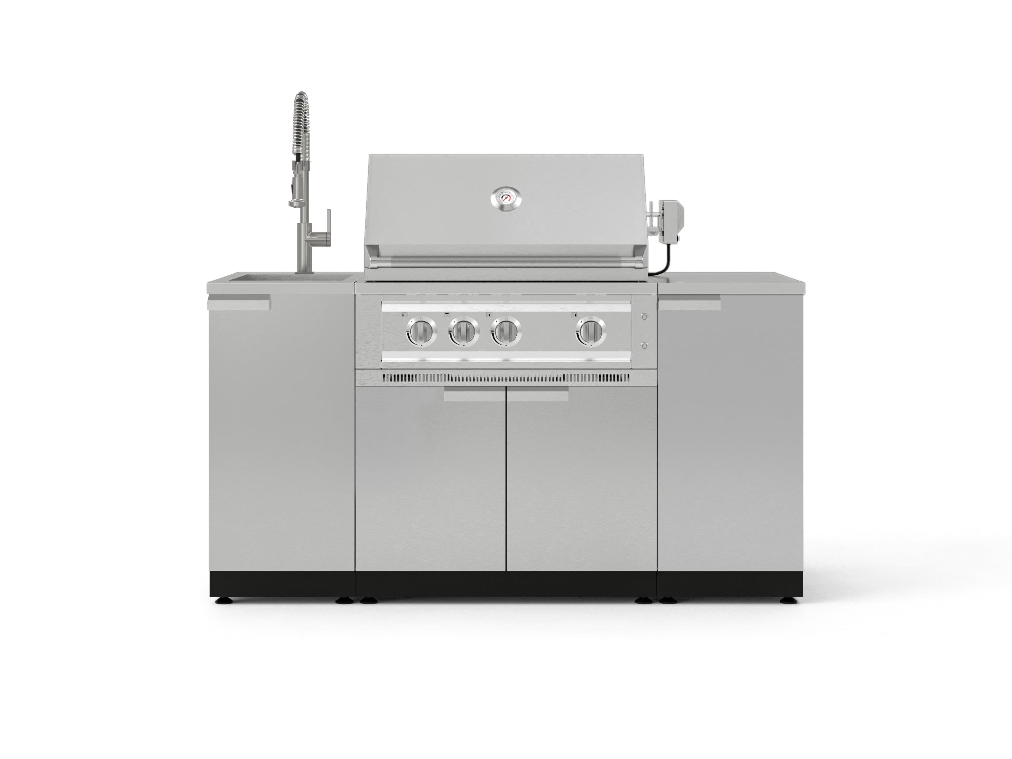 Outdoor Grill Island Stainless-Steel 5 Piece Cabinet Set with Sink, 1 Door, Grill Cabinet, Platinum Grill and Stainless Steel Countertop