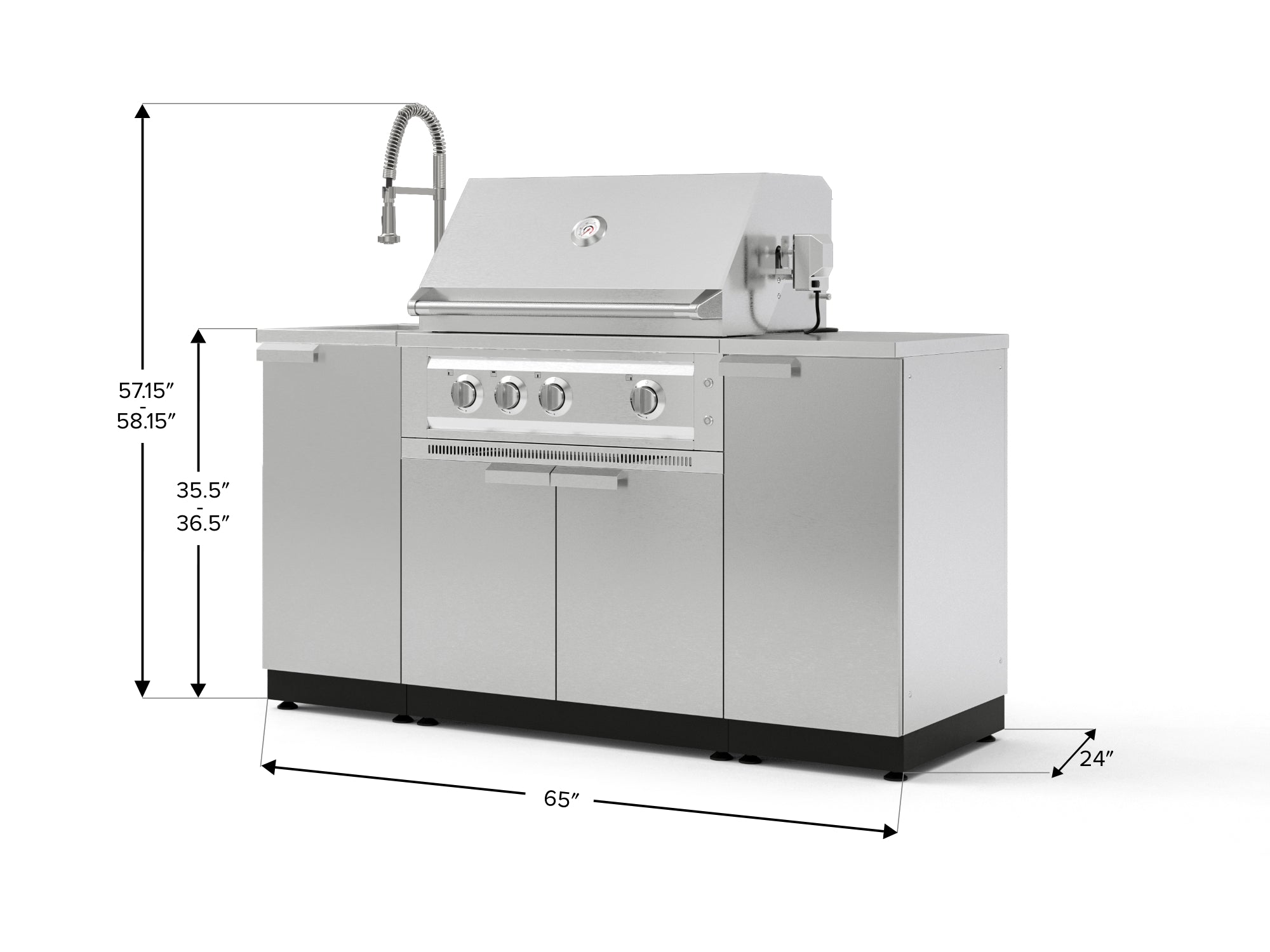 Outdoor Grill Island Stainless-Steel 5 Piece Cabinet Set with Sink, 1 Door, Grill Cabinet, Platinum Grill and Stainless Steel Countertop