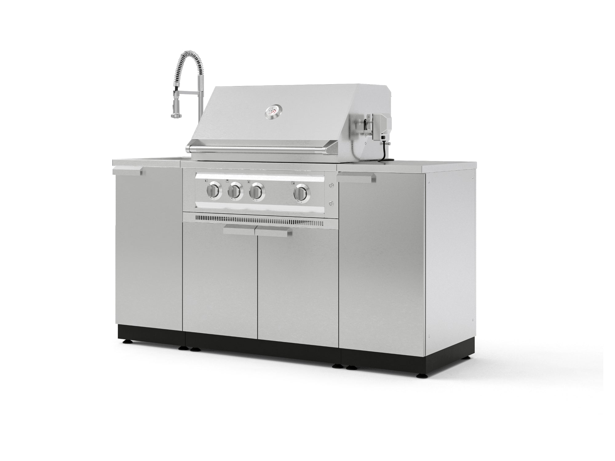 Outdoor Grill Island Stainless-Steel 5 Piece Cabinet Set with Sink, 1 Door, Grill Cabinet, Platinum Grill and Stainless Steel Countertop