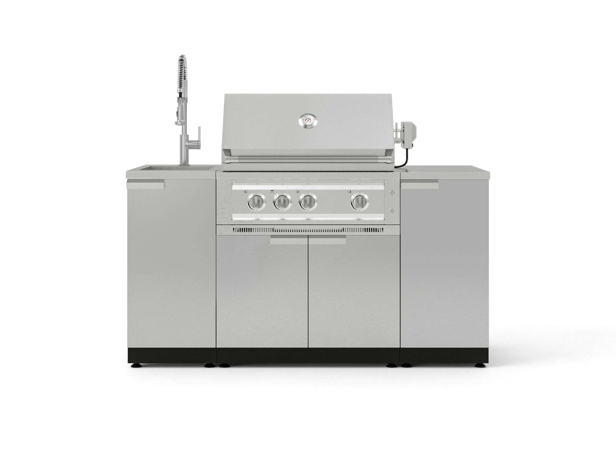 Outdoor Grill Island Stainless-Steel 5 Piece Cabinet Set with Sink, 1 Door, Grill Cabinet, Platinum Grill and Stainless Steel Countertop